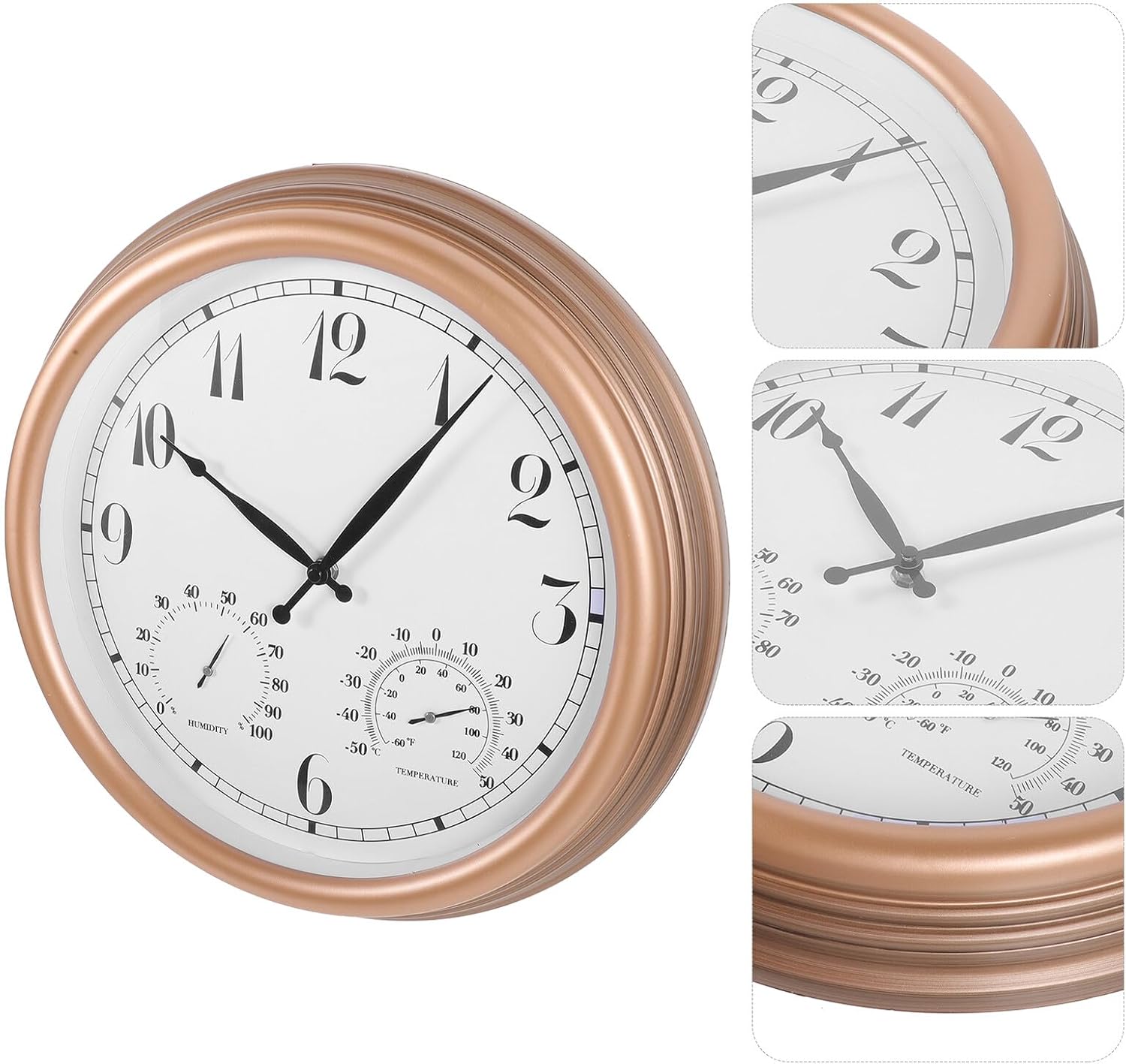 15-inch Outdoor Wall Clock with Hygrometer and Thermometer Waterproof Retro Style Garden Clock for Patio and Pool Battery Operated Analog for Outdoor Décor Random Style