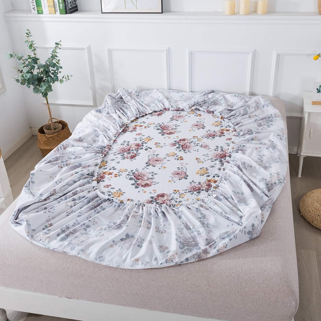 Greatest Product FADFAY 100% Brushed Cotton Sheets Set King Shabby White Floral Bedding Elegant Peony Flower Farmhouse Bedding Set Super Soft Hypoallergenic Deep Pocket Fitted Sheet 4-Pieces, King Size Up To 40% OFF FADFAY 100% Brushed Cotton Sheets Set King Shabby White Floral Bedding Elegant Peony Flower Farmhouse Bedding Set Super Soft Hypoallergenic Deep Pocket Fitted Sheet 4-Pieces, King Size