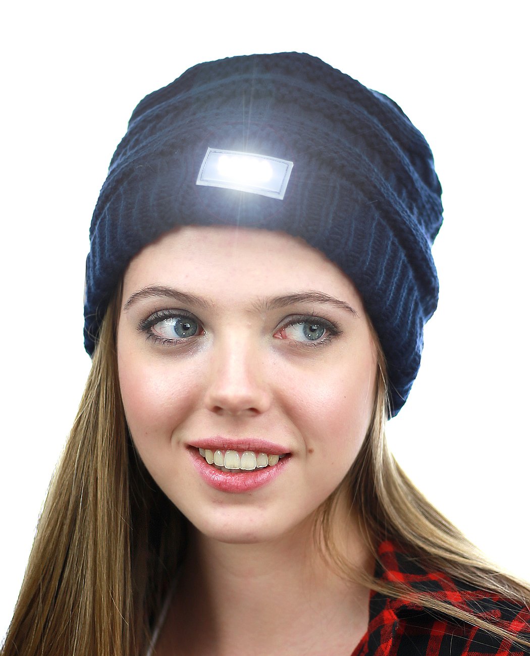 NYFASHION101 LED Hands Free Light Winter Cable Knit Cuff Beanie Hat, Navy