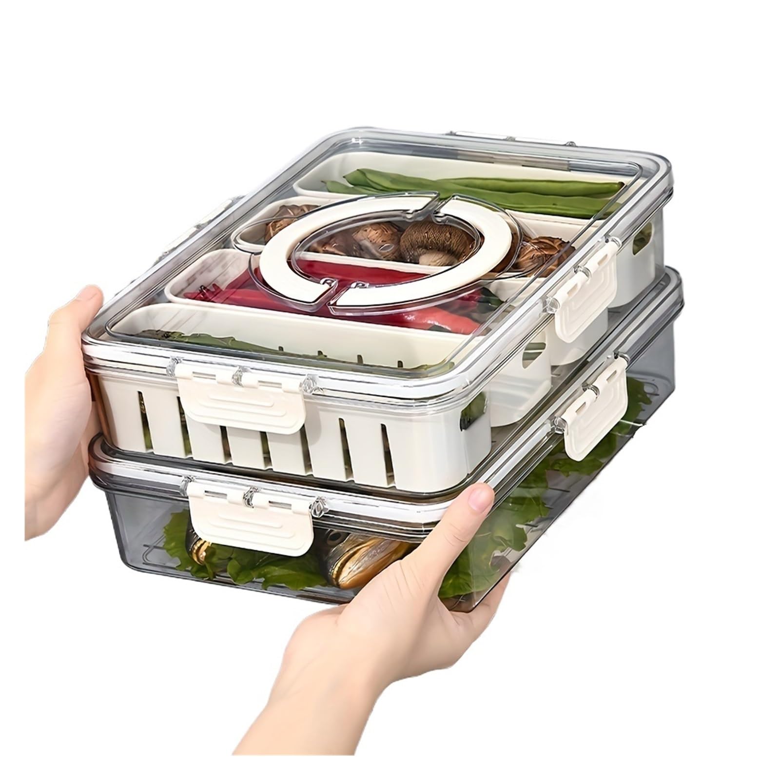 WEIJTLBOD Snack Tray With Handle, Portable Snackle Box Container Veggie Serving, For Travel Party Refrigerator Organize(4 Grid)