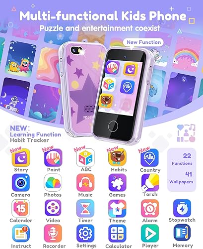 Miniatura 2 de Teléfono de juguete inteligente con pantalla táctil, cámara doble, reproductor de música, juegos de rompecabezas, regalo de cumpleaños, juguete de