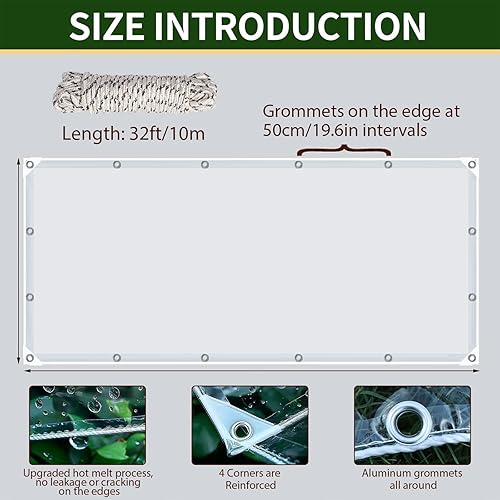 Miniatura 4 de Lonas transparentes de 8 x 12 pies, resistentes al agua, 14 mil de grosor, transparentes, resistentes al desgarro, resistentes al agua, con ojales y