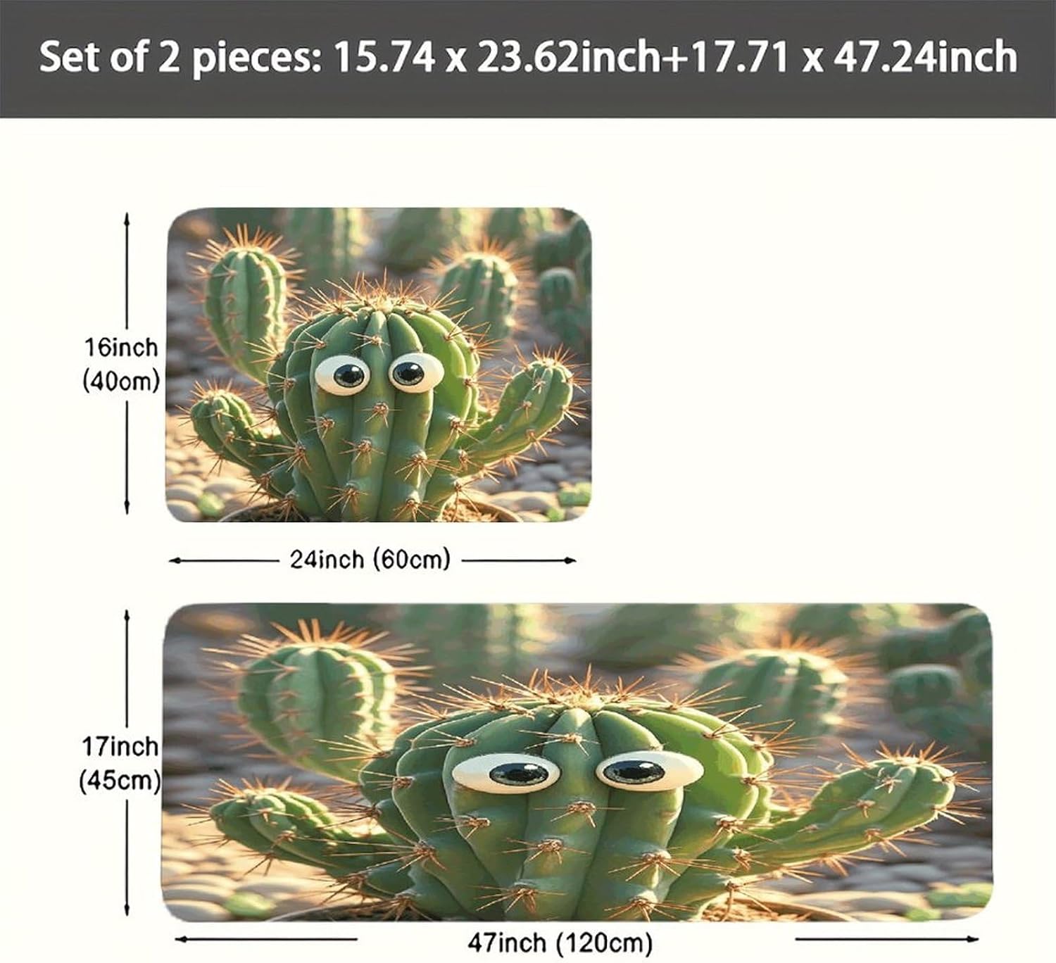 Cute Cactus Kitchen Mat Kitchen Rug Set | Kitchen Rugs Flannel Velvety Washable breathable Water Absorbent Soft ，kitchen utensils for Kitchen, Floor,Laundry