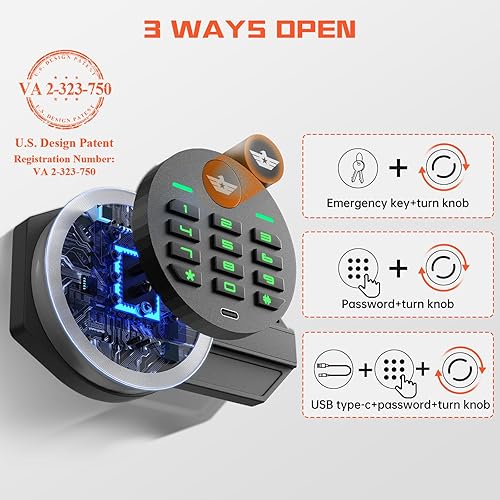 Miniatura 4 de Caja de seguridad para el hogar extragrande de 8.0 Cub, impermeable, con 3 puertas, caja fuerte digital con ranura de acceso rápido, gancho para