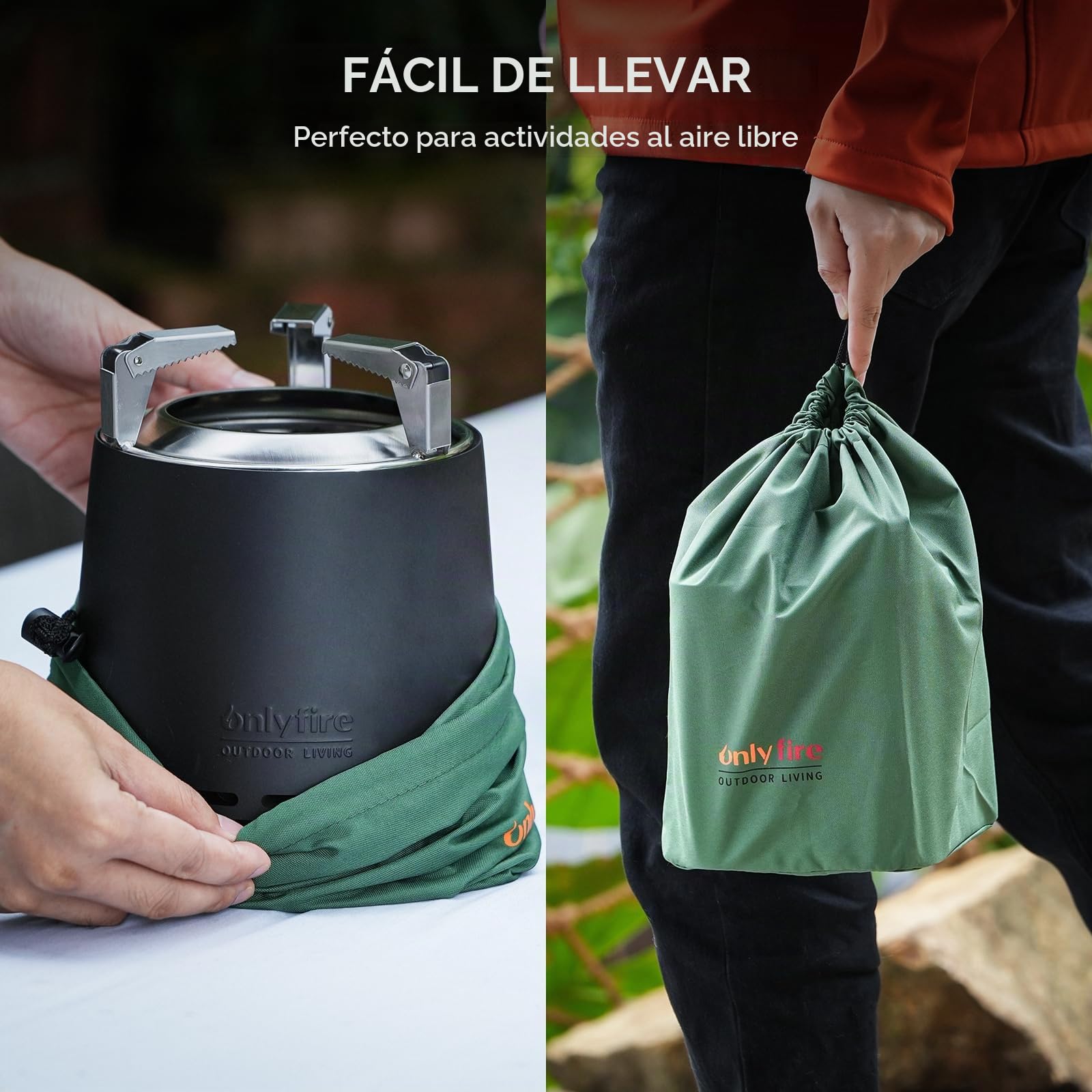 Onlyfire 16,5 cm Brasero sin Humos de Mesa, Mini Brasero Portátil con Soporte para Macetas y Bolsa de Transporte, para Acampar Al Aire Libre Tailgating Patio Trasero, Acero Inoxidable, Negro