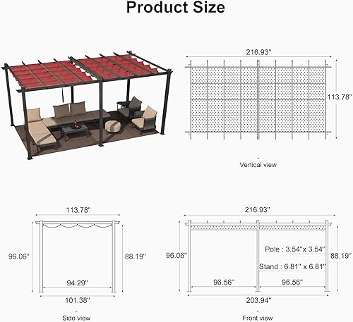 Miniatura 85 de PURPLE LEAF - Pérgola/kiosco retráctil de metal de 10 x 12 pies con toldo para exteriores, patio, jardín, porche, playa, pabellón estilo enrejado