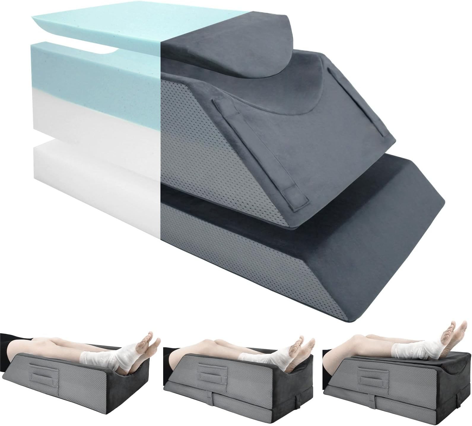 Leg Elevation Pillows for After Surgery,4-Height Adiustable Leg Elevating Pillow,Knee Surgery Recovery Equipment,Knee Pillow,Leg Pillow,Washable/Removable Cover(29"x16.5"x9.5")