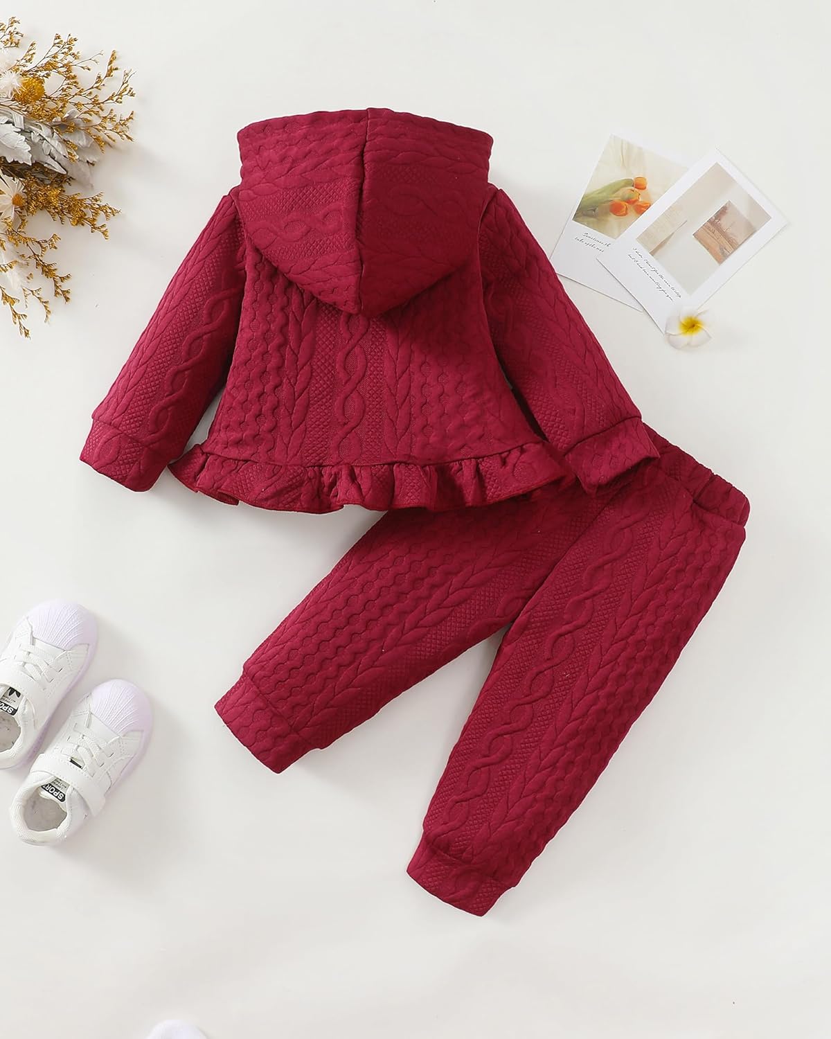 Mioglrie Baby Toddler Girl Clothes Infant Fall Winter Outfits Hoodie Solid Color Sweatshirt Sweatpant Clothing Set 3M-3T - Image 4