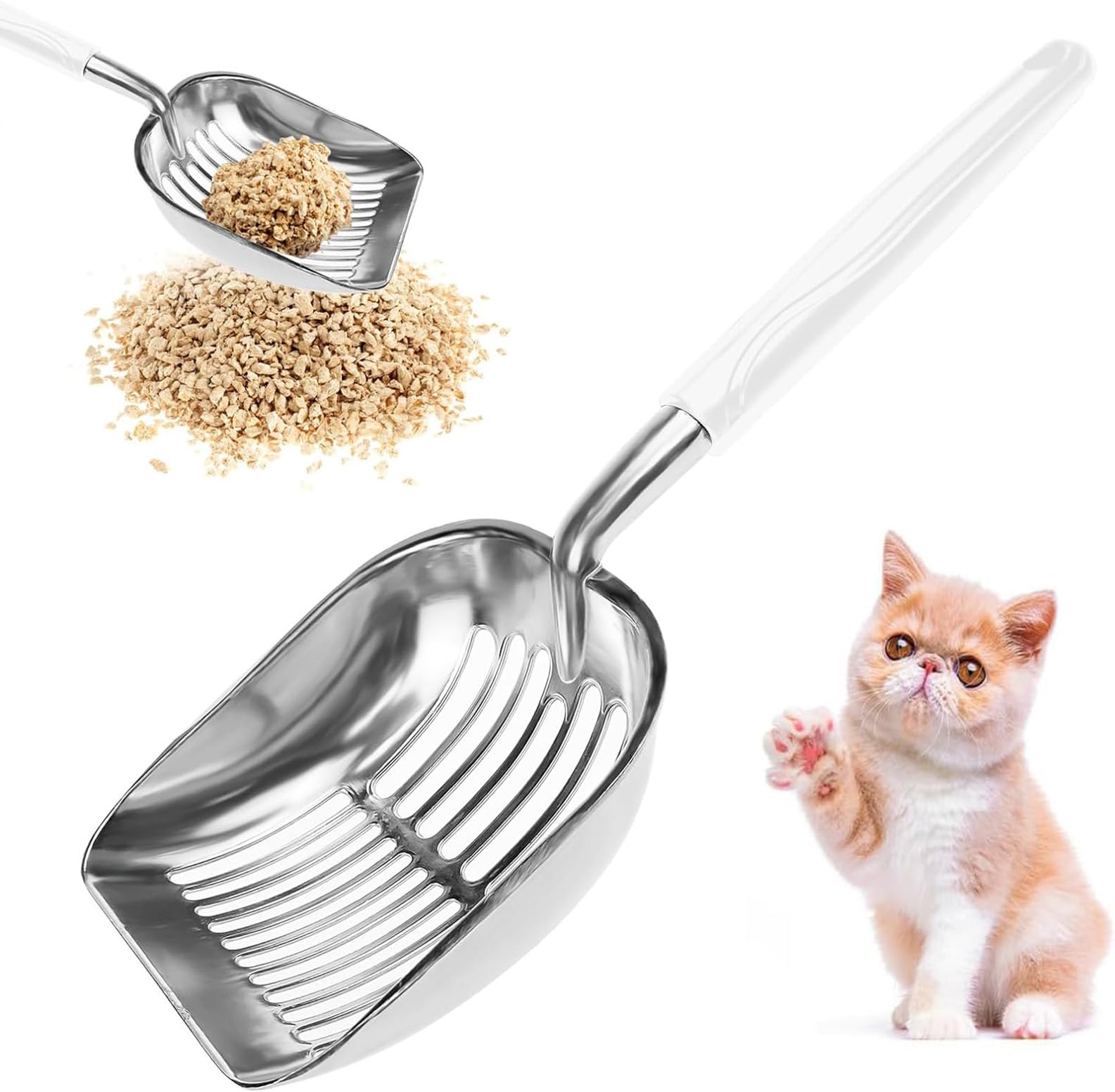 UQMIQURA Pala para Arenero de Gatos, Metal Recogedor de Arena para Gatos, Fácil de Limpiar, Cuchara de Arena para Gatos, Pala Metálica Resistente para Mascota Gatito Canino