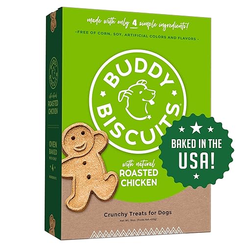 Buddy Biscuits Oven Baked Healthy Dog Treats, Crunchy, Whole Grain and Baked in the USA, 16 oz, 6 pack - Chicken - 1 Count (Pack of 6)