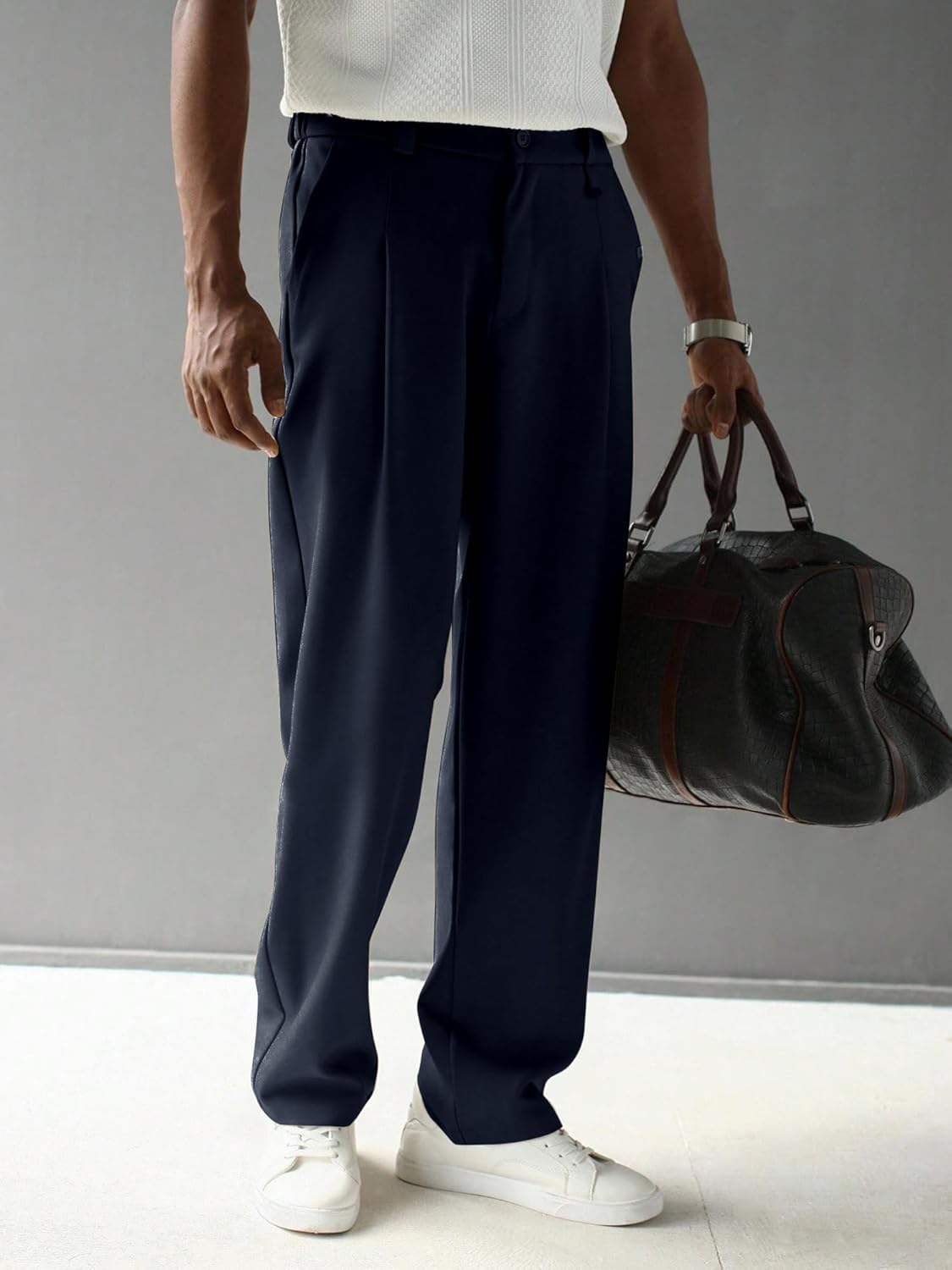 JMIERR Men's Baggy Pants Pleated Wide Leg Casual Dress Loose Fit Slacks Trousers - Image 4
