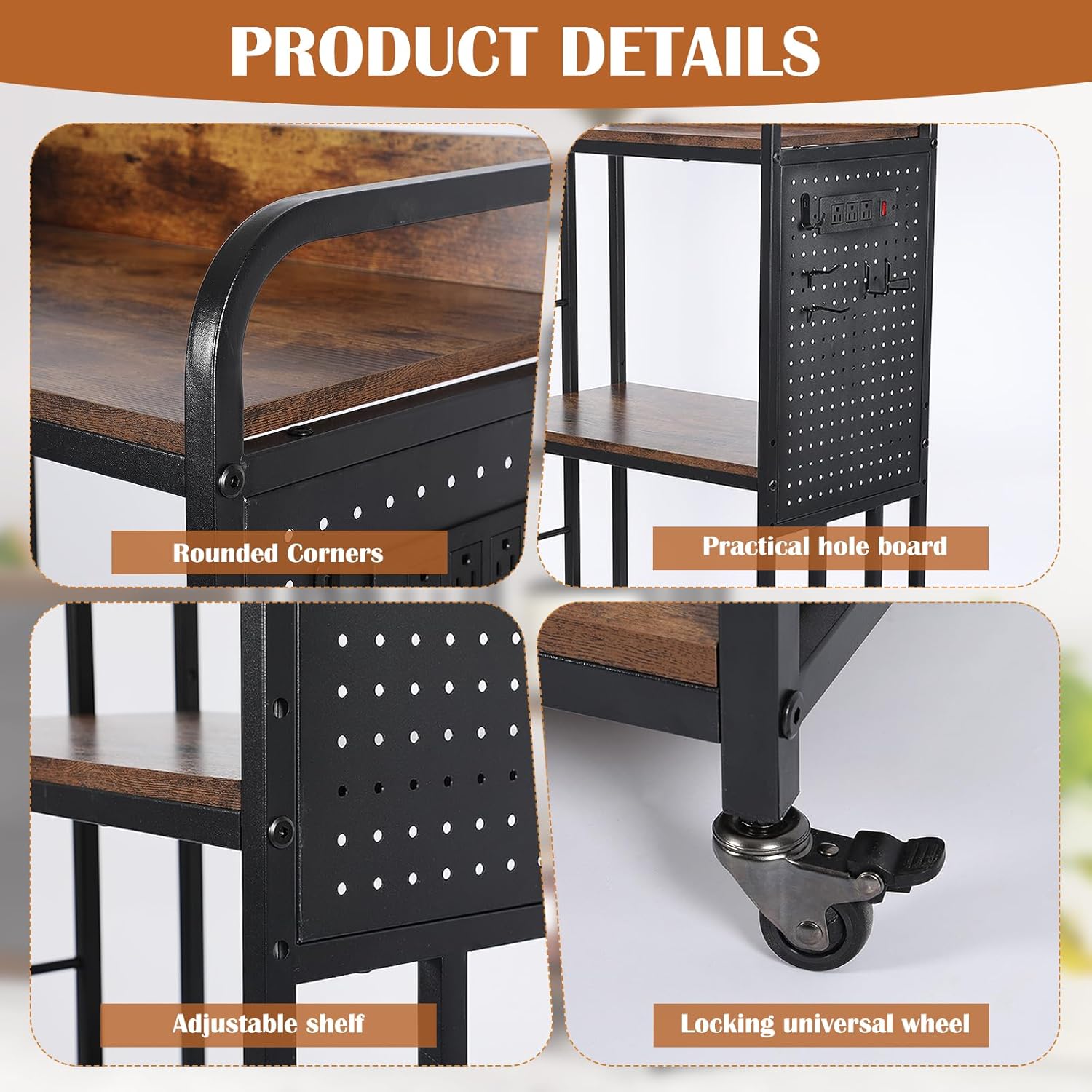 HUATOL Kitchen Backers Rack with Power Outlet, 4 Tiers Coffee Bar Station Cabinet, Heavy Duty Organizer Rack with Storage for Living Room, Garage, Home and Office, Open Storage Shelves.