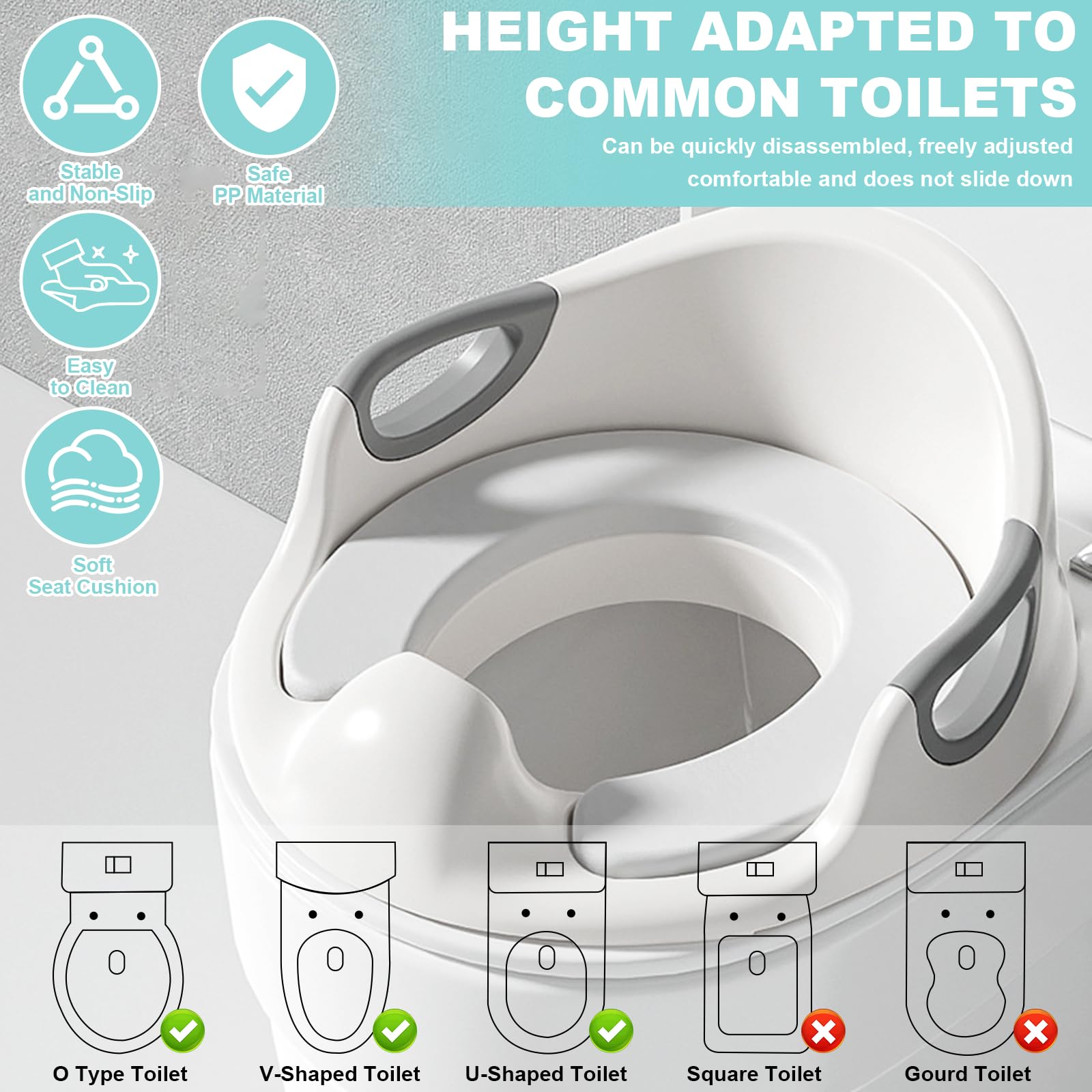Réducteur Toilette Enfant, Rehausseur WC Enfant, Adaptateur Toilette Enfant avec Poignée et Dossier,Réducteurs de Toilettes Antidérapante pour Garçons et Filles pour Bébé de 1 à 7 Ans