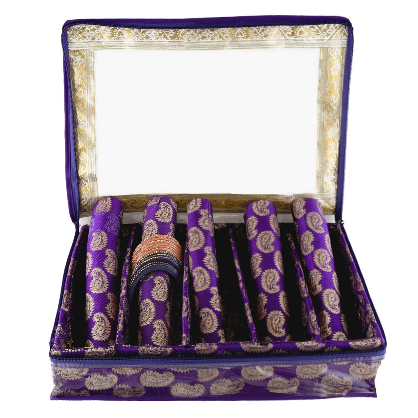 Kuber Industries Exclusive Carry Design Brocade Hardboard Five Rod Bangle Box (Purple) -CTLTC038778