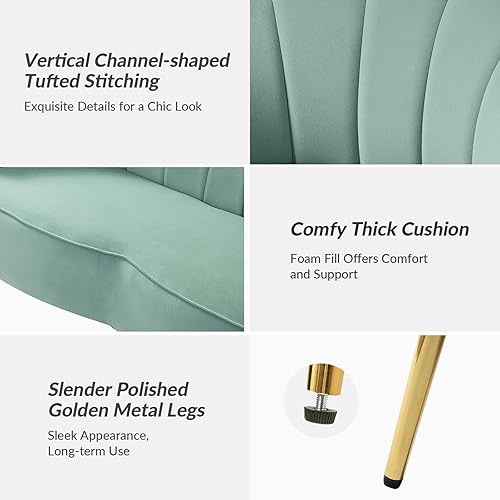 Miniatura 312 de HULALA HOME Moderno sofá biplaza de terciopelo con respaldo en forma de flor, cómodo sofá tapizado de 2 plazas con patas de metal dorado, sofá