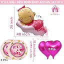 Party Warehouse It's a Girl Balloon Decoration Set| Sleeping Baby Foil Balloon with Pink Heart Balloons| Welcome Baby Girl, Naming Ceremony, Newborn Celebration Décor,Hospital Newborn Decoration-5 Pcs gallery image