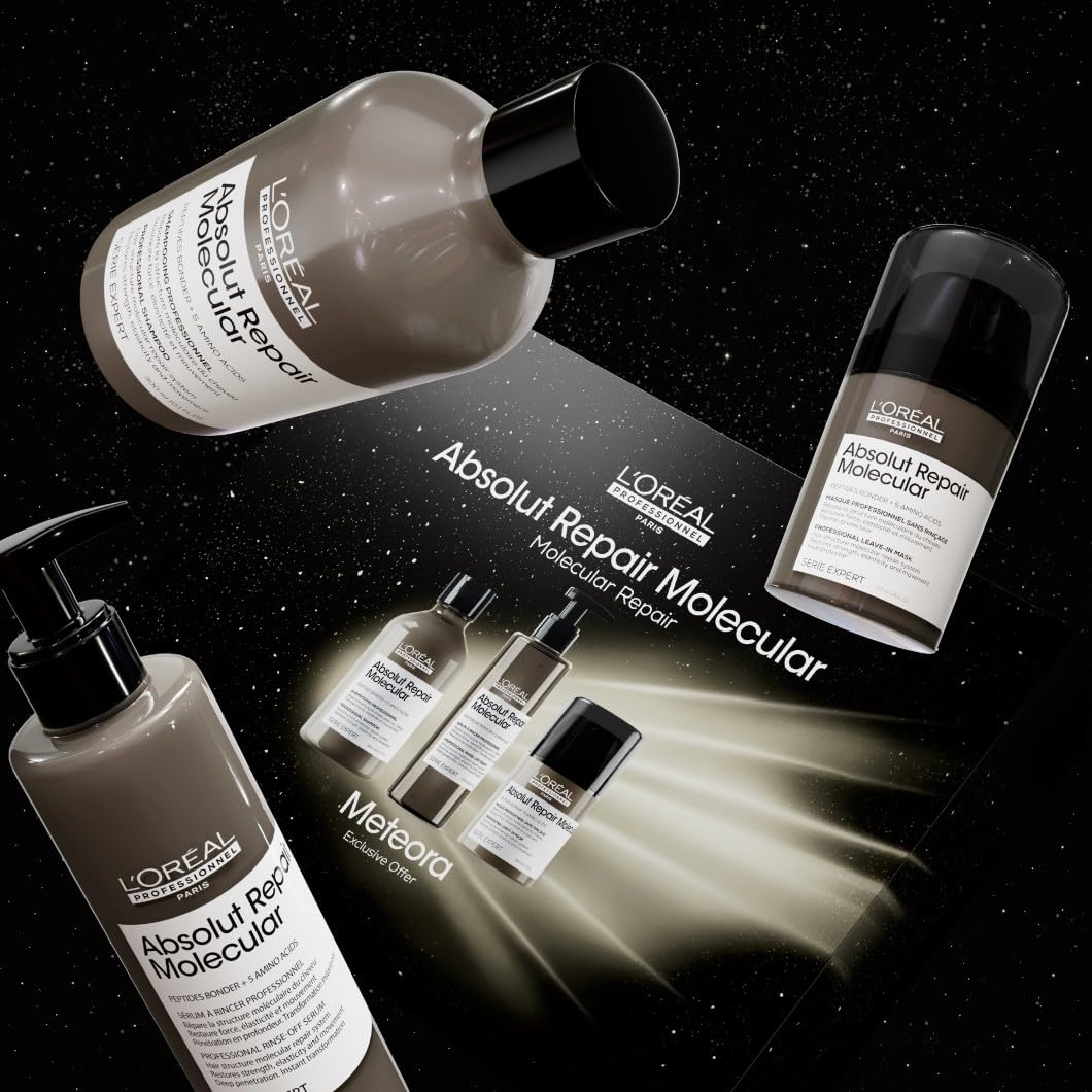L'Oréal Professionnel Set mit Shampoo, Rinse-Off Serum und Leave-In, Meteora Geschenkset, Mit Peptidbondern & 5 Aminosäuren, Für stark strukturgeschädigtes Haar, Serie Expert, Absolut Repair Molecular