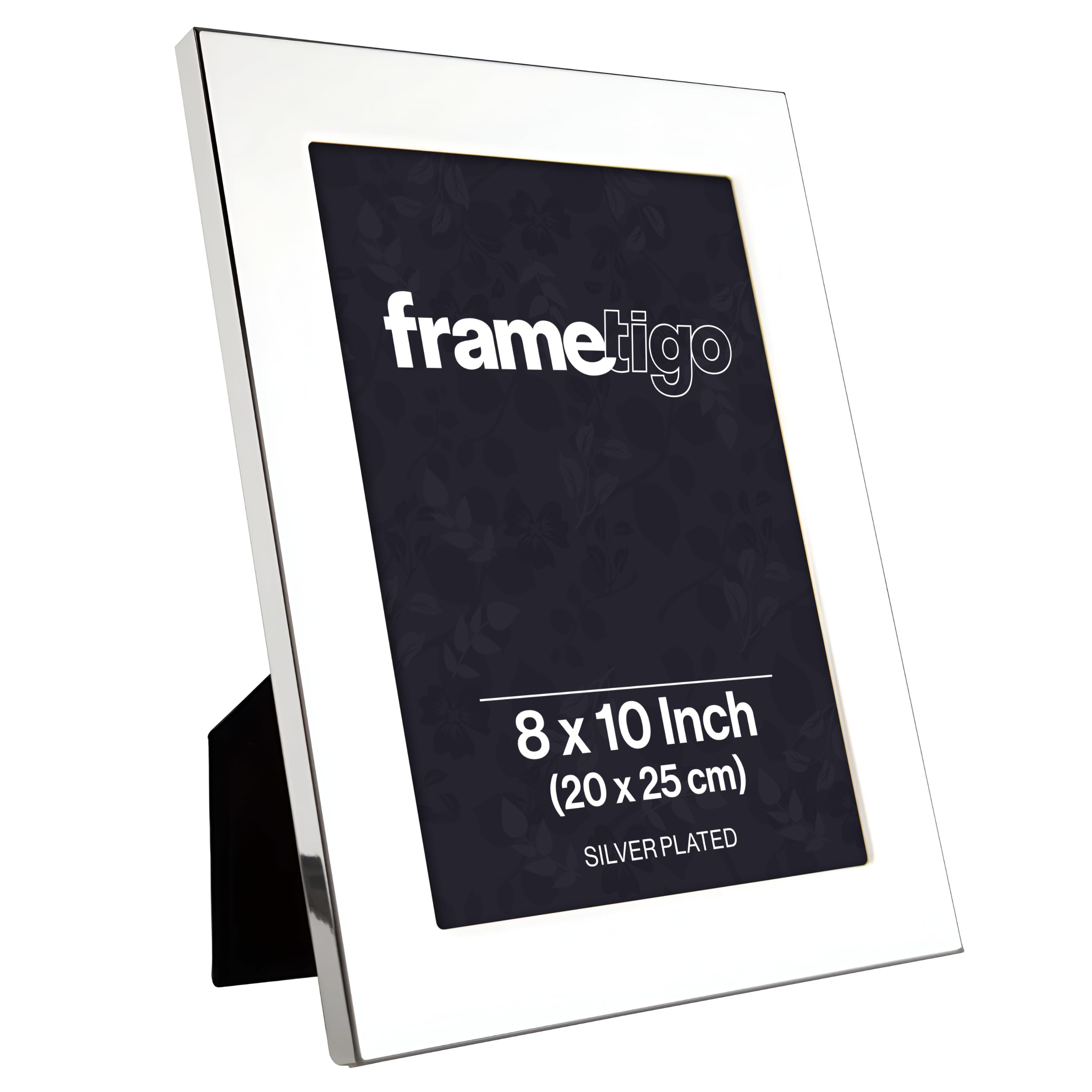 Frametigo Silver - Plated Broad Edge Photo Frame, 8"X10" (20X25cm) Photo Size - Velvet Frame Backing & Stand - Real Glass Window - Tarnish Resistant - Landscape Or Portrait Orientation