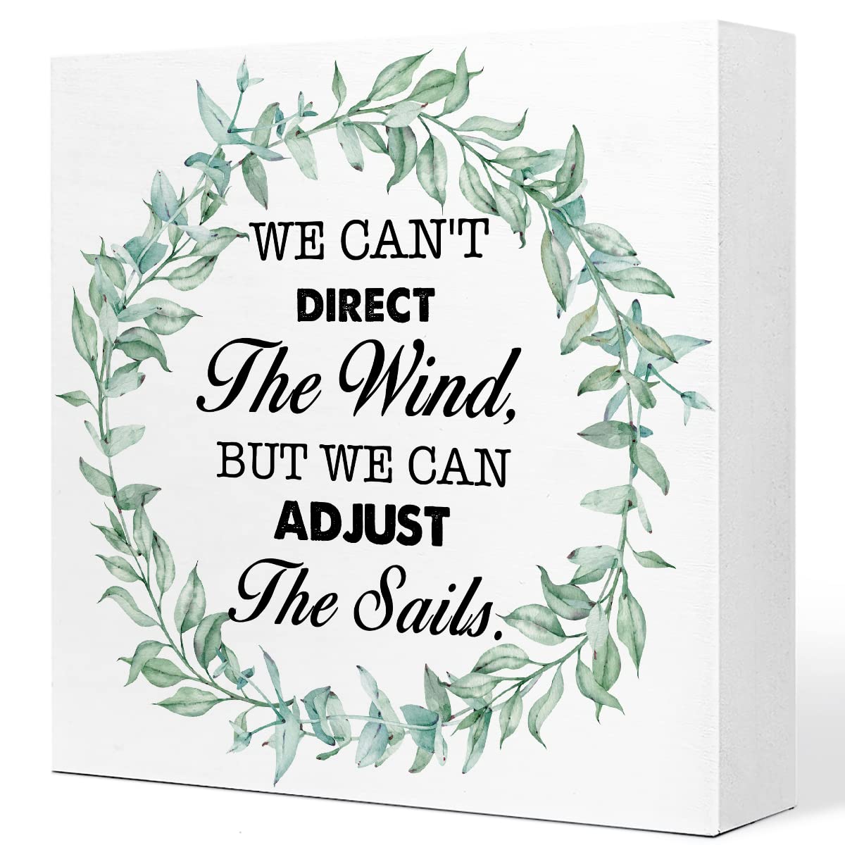 We Can'T Direct The Wind But We Can Adjust The Sails Wreath Wooden Sign Desk Decor Inspirational Nautical Quote Wood Block Sign Desk Decorations For Home Room Office Desk Shelf Table Decor 7x7 Inch
