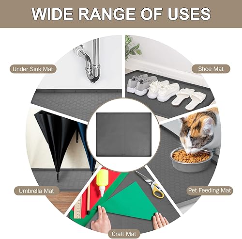 Miniatura 6 de Alfombrillas para debajo del fregadero para cocina, impermeables, 28 x 22 pulgadas, silicona, montaje inferior, gris