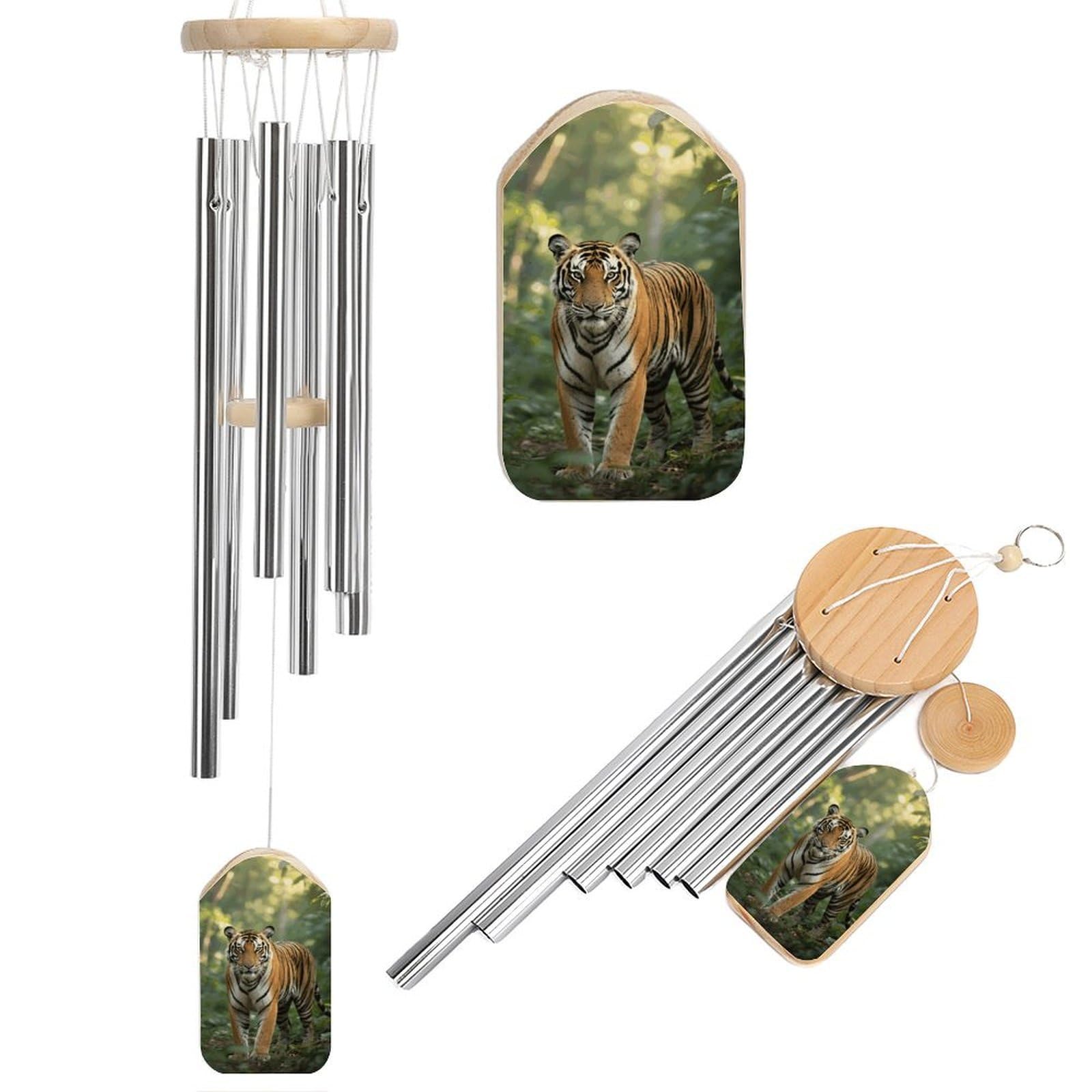 Carillon à vent tigre forestier 52cm ton profond pour jardin