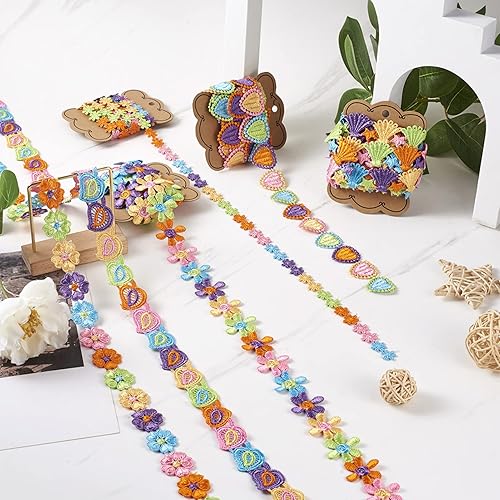 Miniatura 4 de Cintas bordadas de poliéster de 24 yardas, 8 estilos, apliques coloridos para costura, manualidades, boda, ropa, adornos
