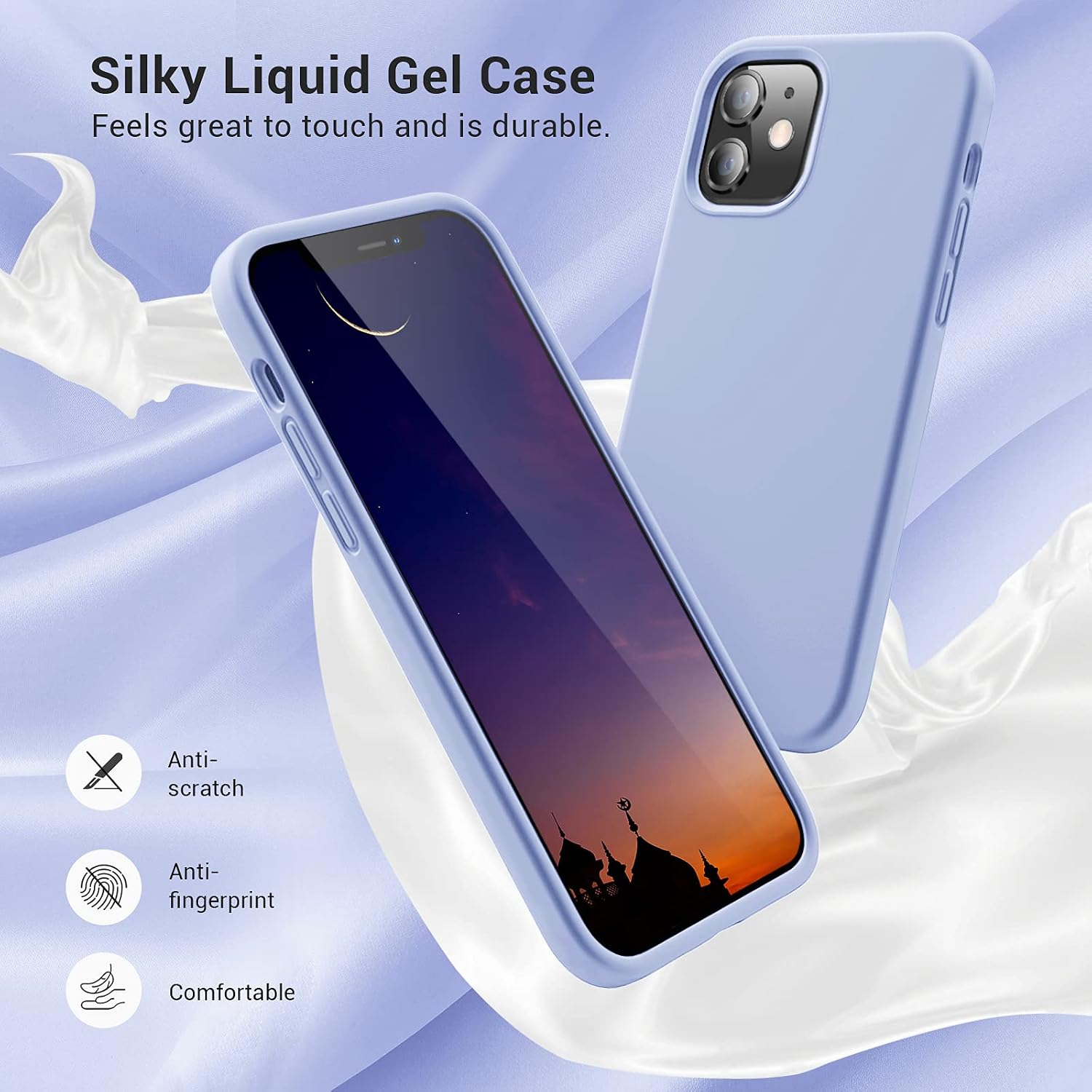 Elando Compatible with iPhone 12 Case and iPhone 12 Pro Case, Liquid Silicone Slim Shockproof Phone Case with Anti-Scratch Microfiber Lining, 6.1 inch, Violet