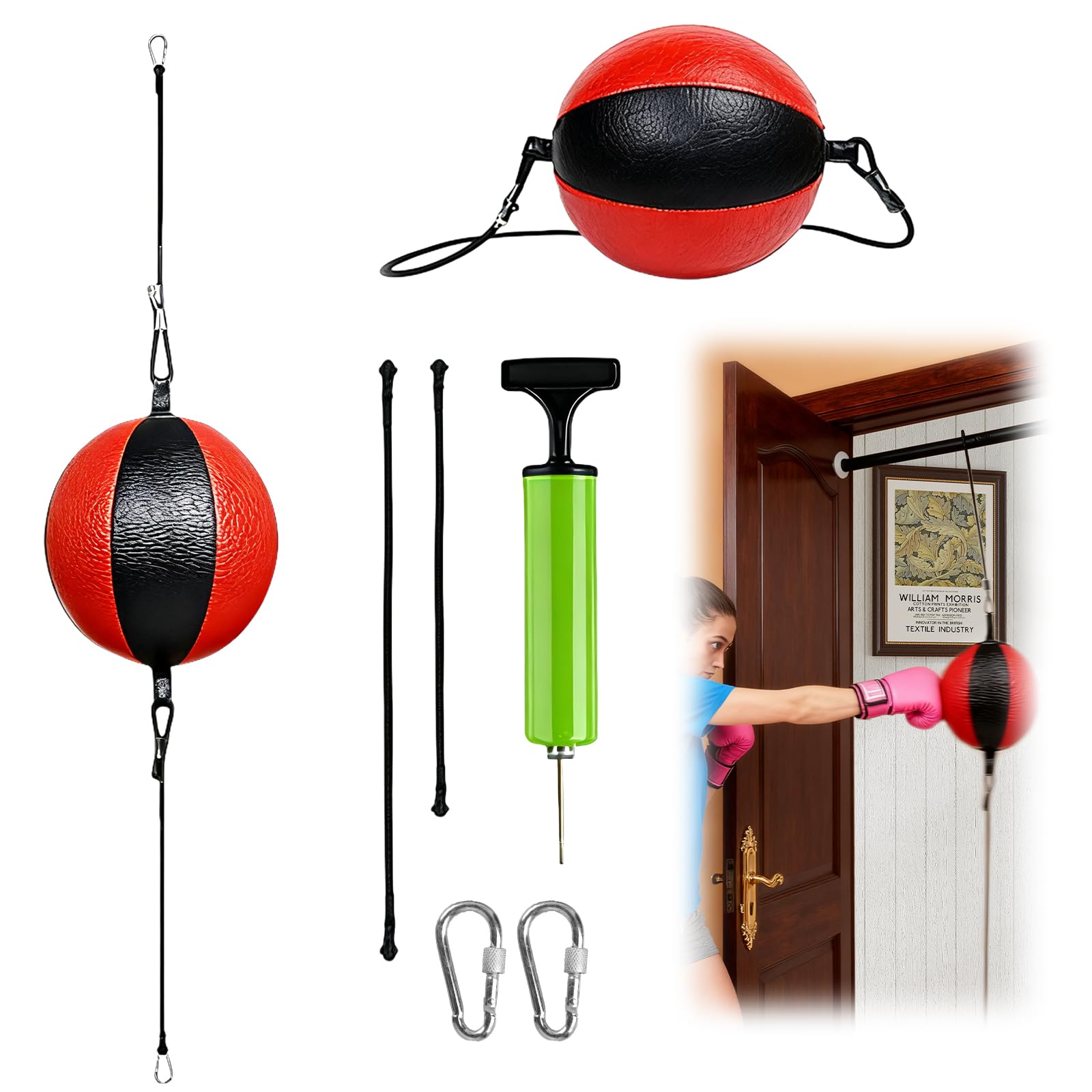 Ensemble de balles de boxe à double extrémité pour la boxe et l'entraînement MMA, avec pompe et fermetures de sécurité, noir et rouge, diamètre 20 cm, appareil d'entraînement réflexe pour la