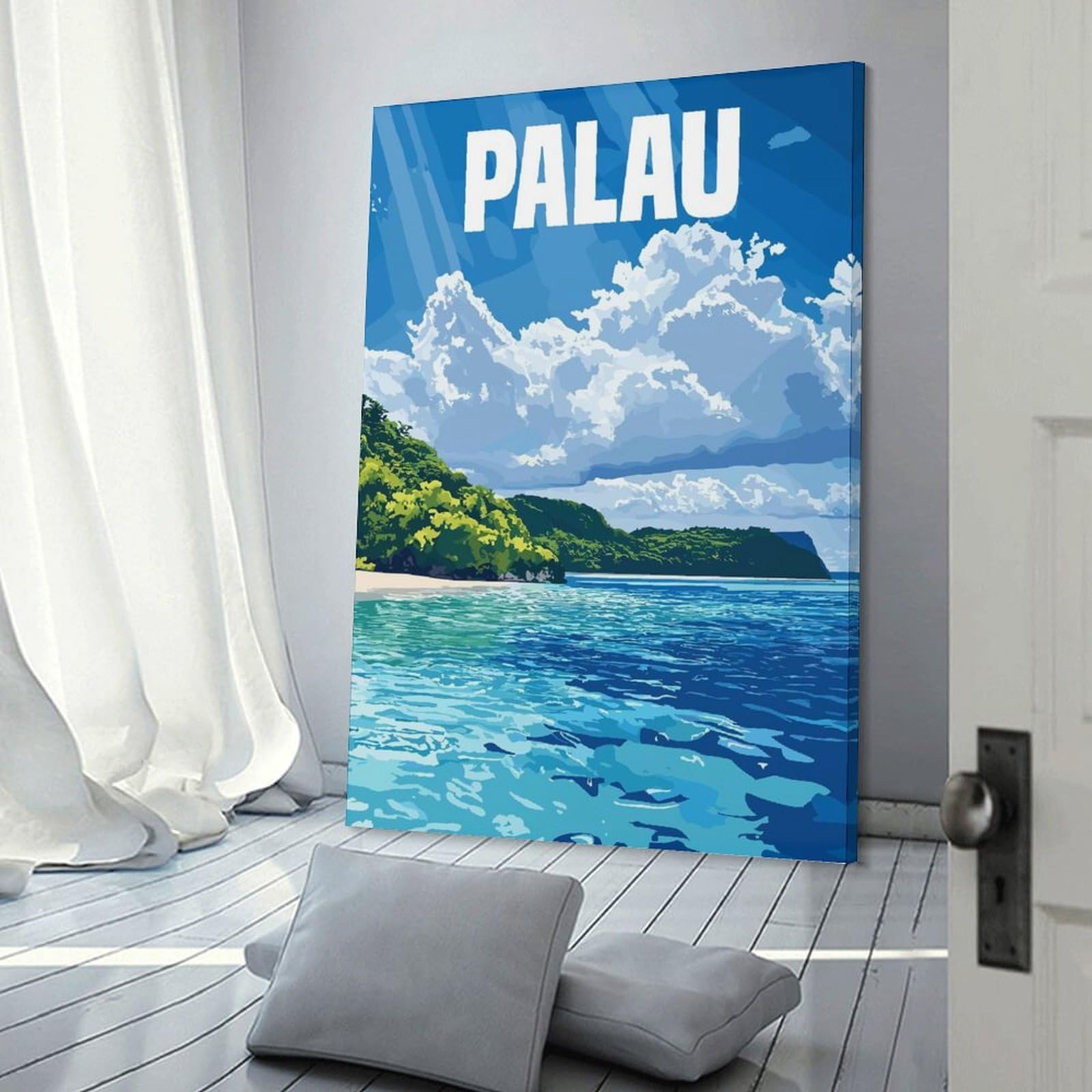 Junmoney Palau Tropical Island Home Decor Wall Art, 20x30inch(50x75cm), for Bedroom, Lounge Or Dressing Area, Canvas Wall Decor for Personal Spaces