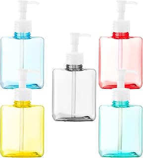 Youngever 5 Pack Color Plastic Square Pump Bottles, Refillable Plastic Pump Bottles for Dispensing (12 Ounce)