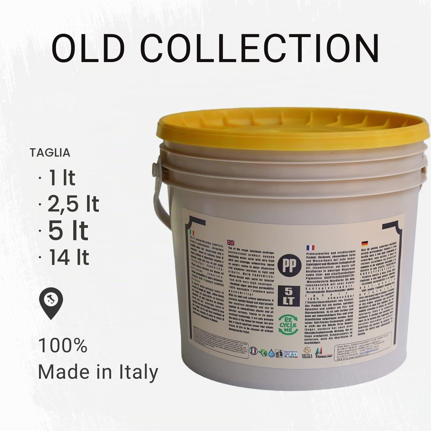 Idropittura Lavabile, Linea Old Collection, Ecologica e Traspirante, Elevata Opacità, Made in Italy, a Base di Acqua, Colore Bianco - Formato 5 lt
