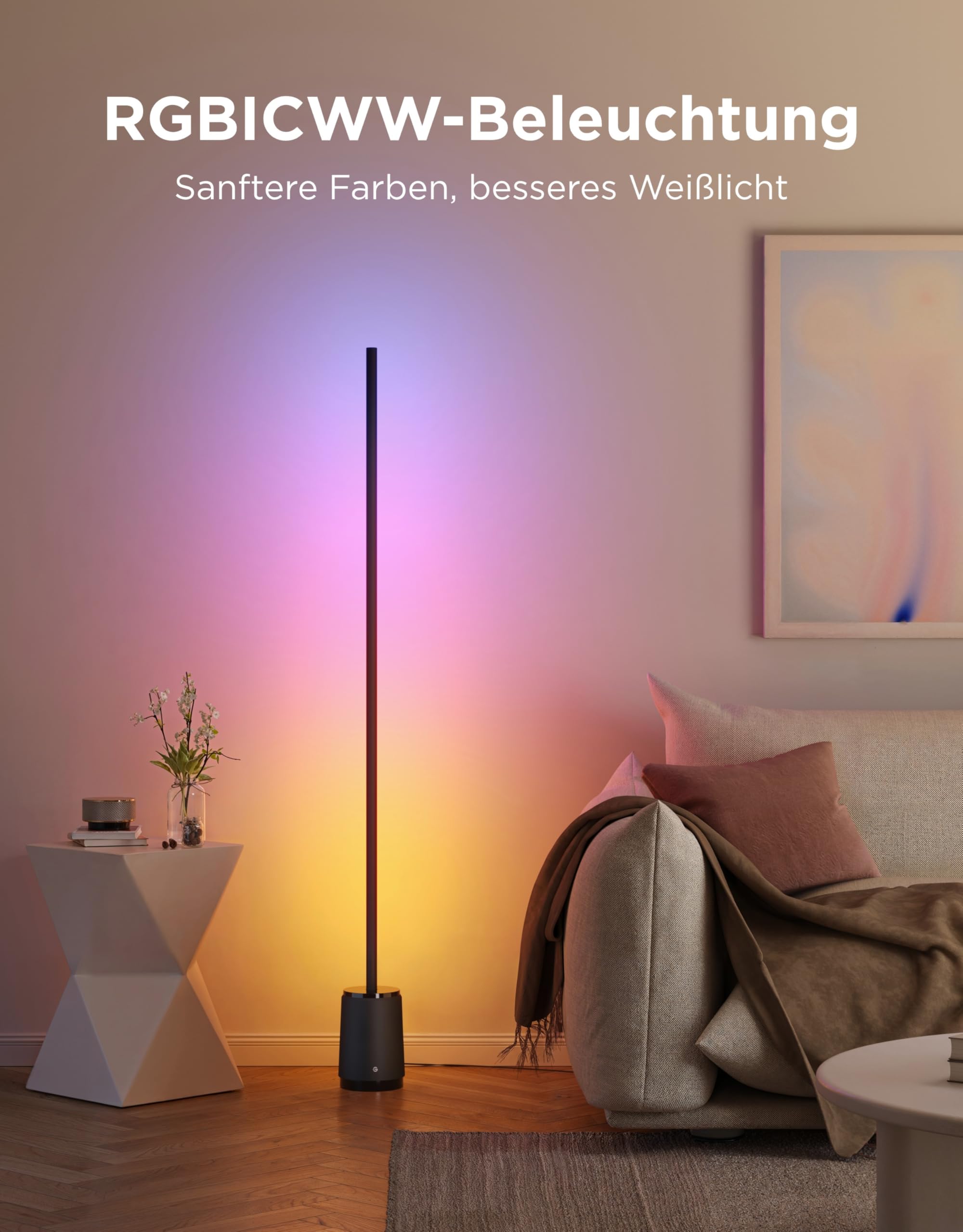 Govee Stehlampe 3 Lite RGBICWW, 1400 lm Dimmbar Stehlampe Wohnzimmer 152cm | 2700-6500K, KI-Bot 2.0, DIY, Musiksynchronisation, 105+ Szenen, 12 Musikmodus, Alexa Matter SmartThings Kompatibel, Schwarz