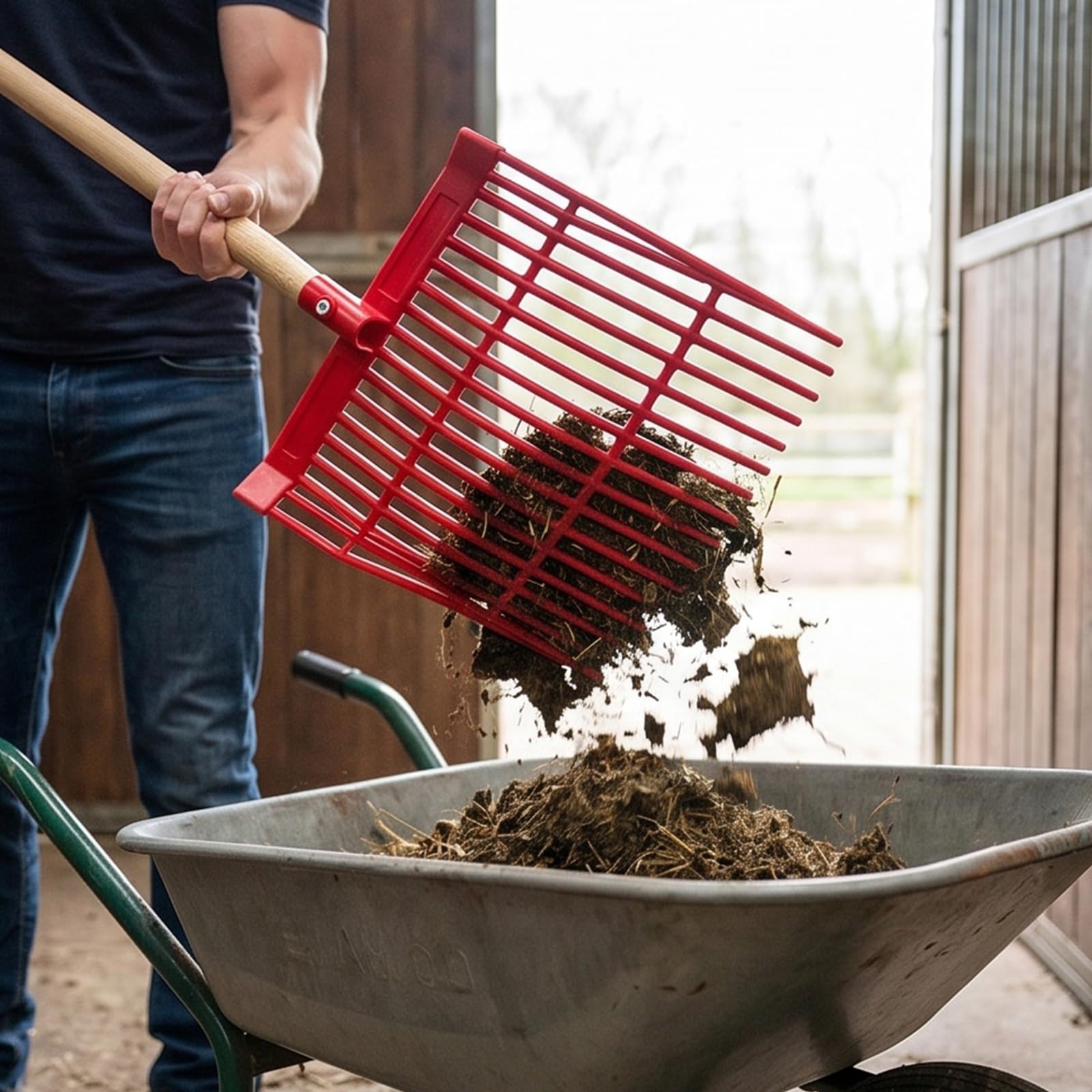 18 denti angolati fieni piazzole forcella costruzione forte plastica letame cavallo rastrelli per letame per cavalli a lungo termine plastica durevole rastrelli per letame cavallo
