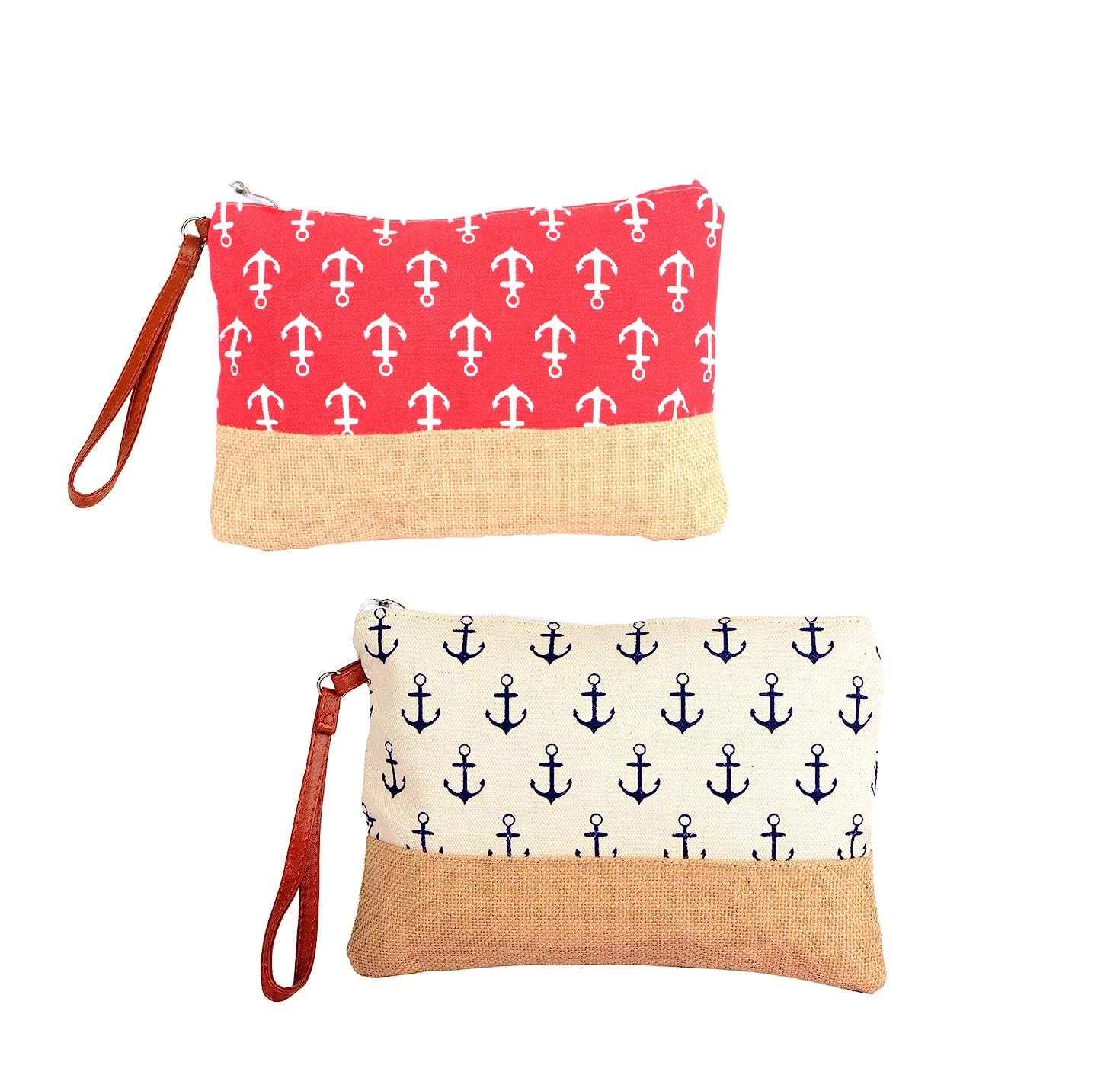 stripes Essentials Fabric Special Anchor Design Toiletries Make up Pouch Organizer for Girls and Women (Red and Off White) - Pack of 2 Pieces-picture-41