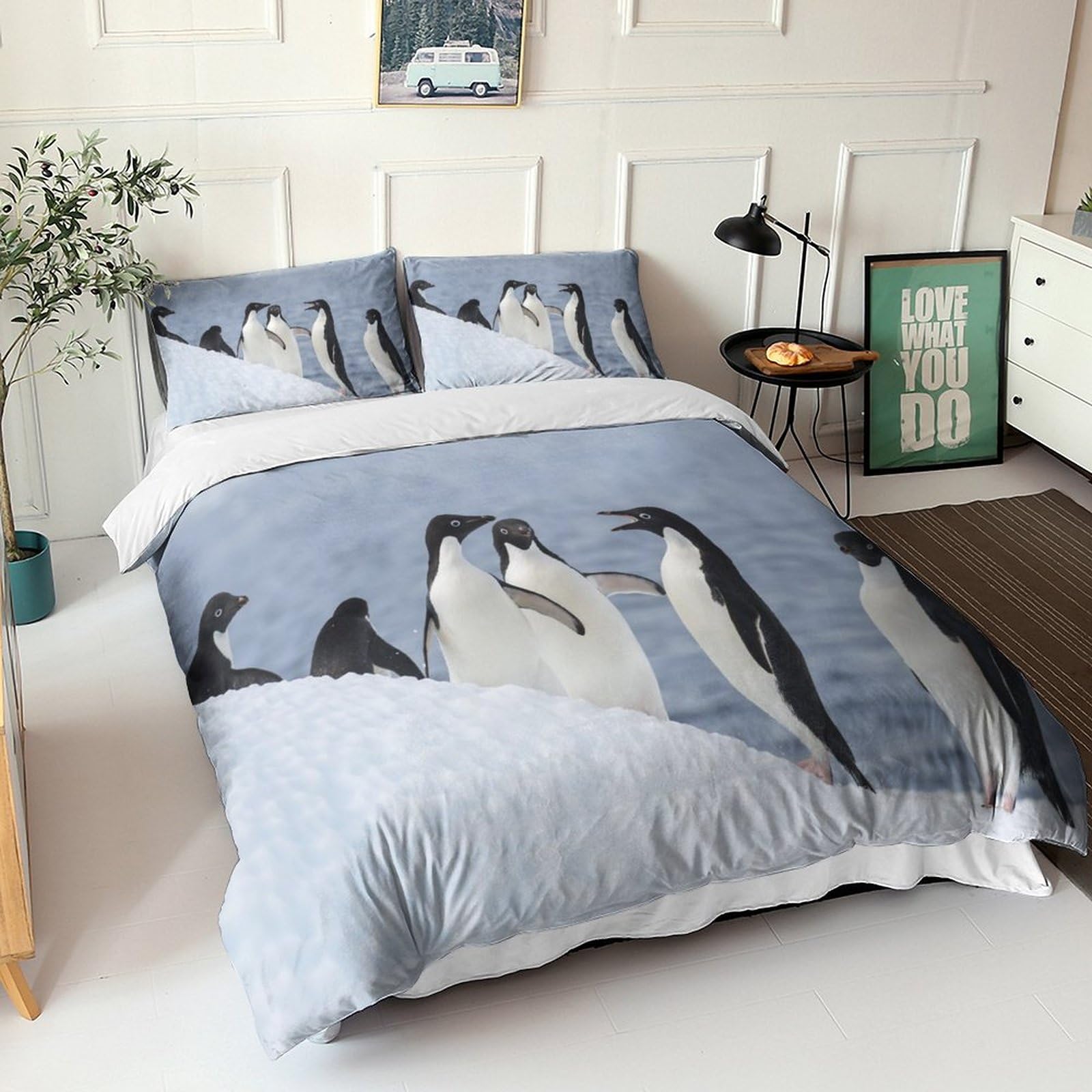Ensemble de housse de couette pingouin pour lit grand format facile à border