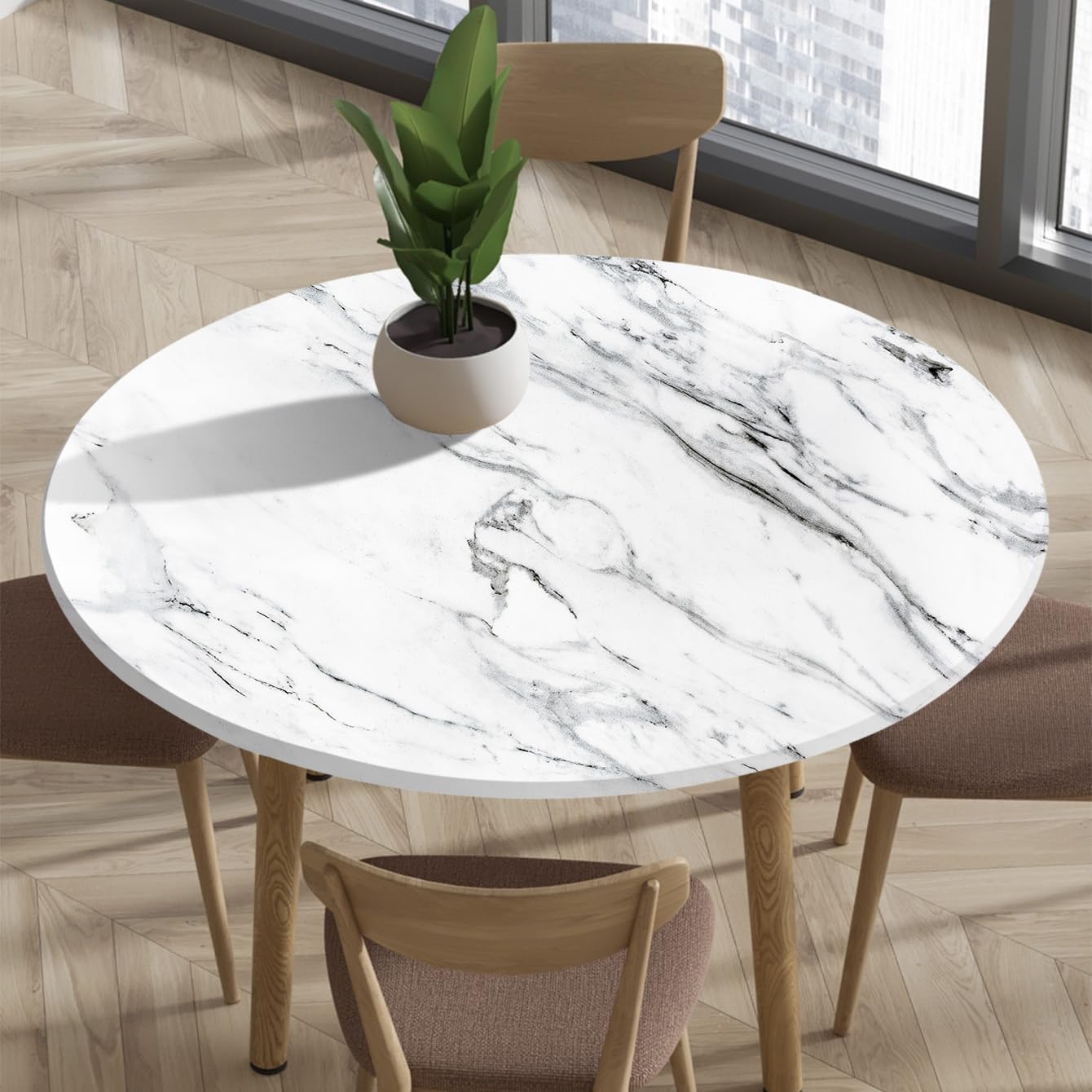 Highdi Tovaglia Rotonda Antimacchia 120 cm Impermeabile Copritavolo Elastico Marmo Esterno