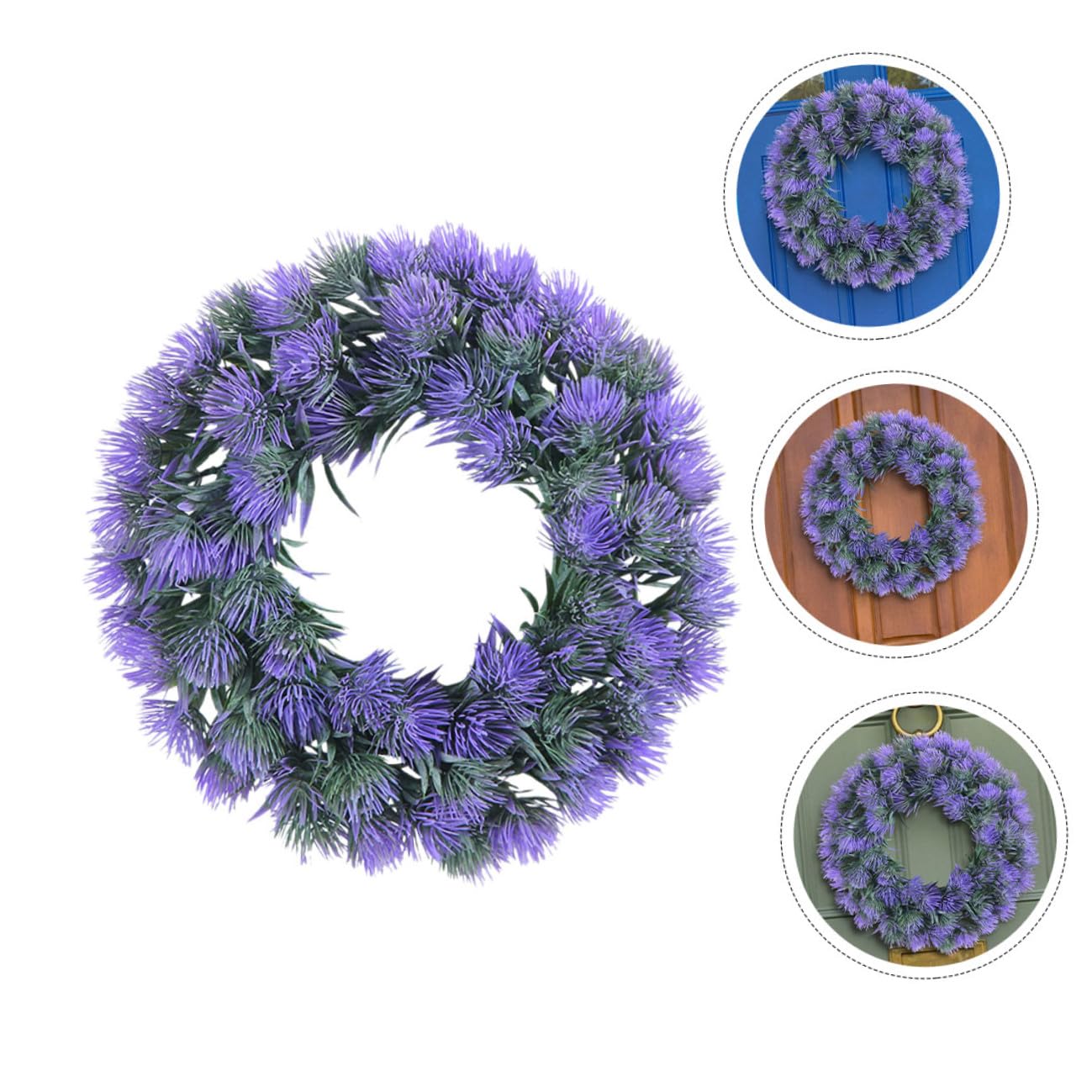 Künstlicher Lavendelkranz Dekorativer Türkranz aus Kunststoff Violett mit UV Schutz Rundes Design Langlebige Deko für Haustür und Festliche Anlässe