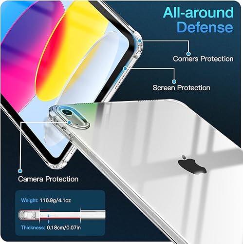 Vista 5 de TiMOVO Funda transparente para iPad (A16) 11ª generación de 11 pulgadas 2025, iPad de 10.9 pulgadas 2022, funda protectora trasera transparente