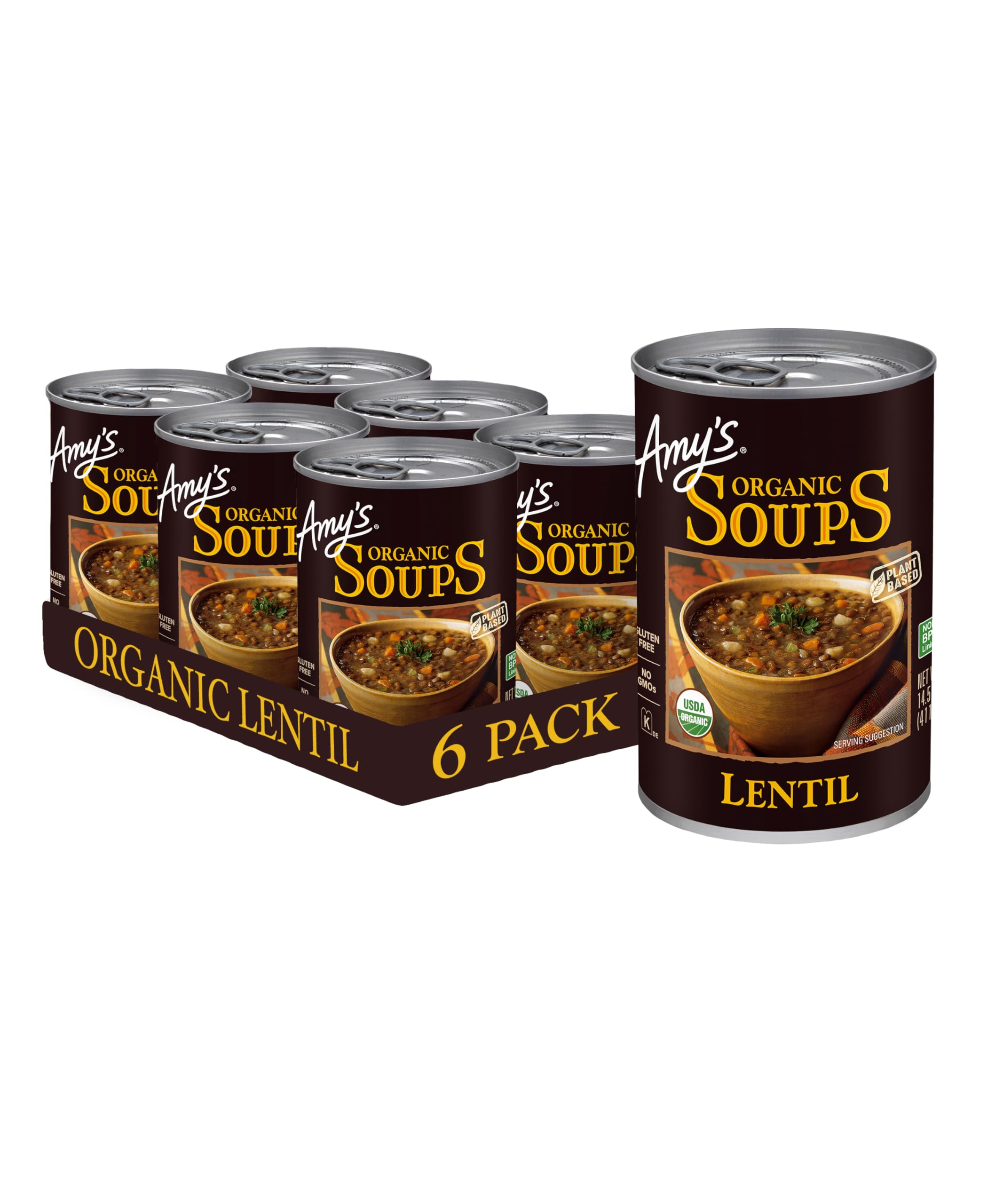 Amy’s Soup, Vegan Lentil Canned Soup, Gluten Free, Made With Organic Green Lentils and Vegetables, 14.5 Oz (6 Pack)
