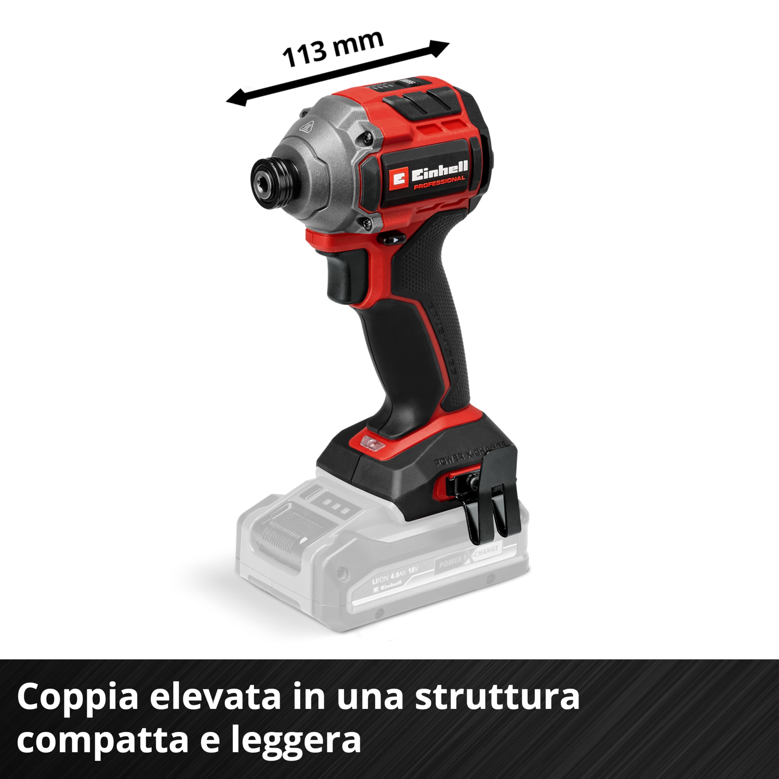 Trapano a percussione a batteria Einhell Professional TP-CI 18/250-C Li BL-Solo Power X-Change (18 V, 250 Nm, Brushless, mandrino esagonale, luce LED, batteria esclusa)