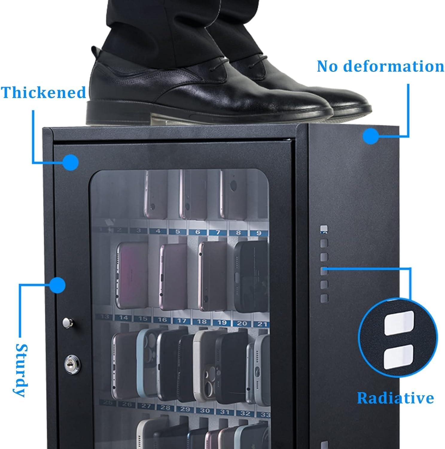 Cell Phone Locker Cabinet Cabinet for Cell Phones Stainless Steel Phone Storage Box,Easy-to-Carry Mobile Phone Storage Box,Black-12