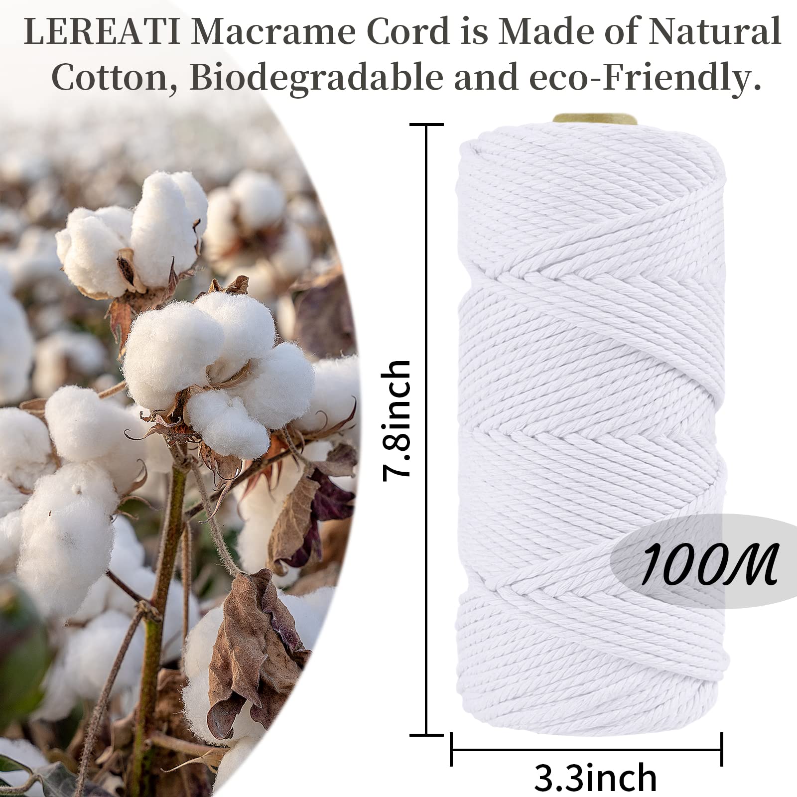 LEREATI Macrame Cord 4mm x 100m, Thick Macrame Rope Natural Cotton Rope Craft String - Image 2