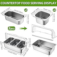 Vista 3 de Paquete de 2 recipientes de exhibición de alimentos para encimera, bandeja de servir alimentos de acero inoxidable, dispensador de condimentos