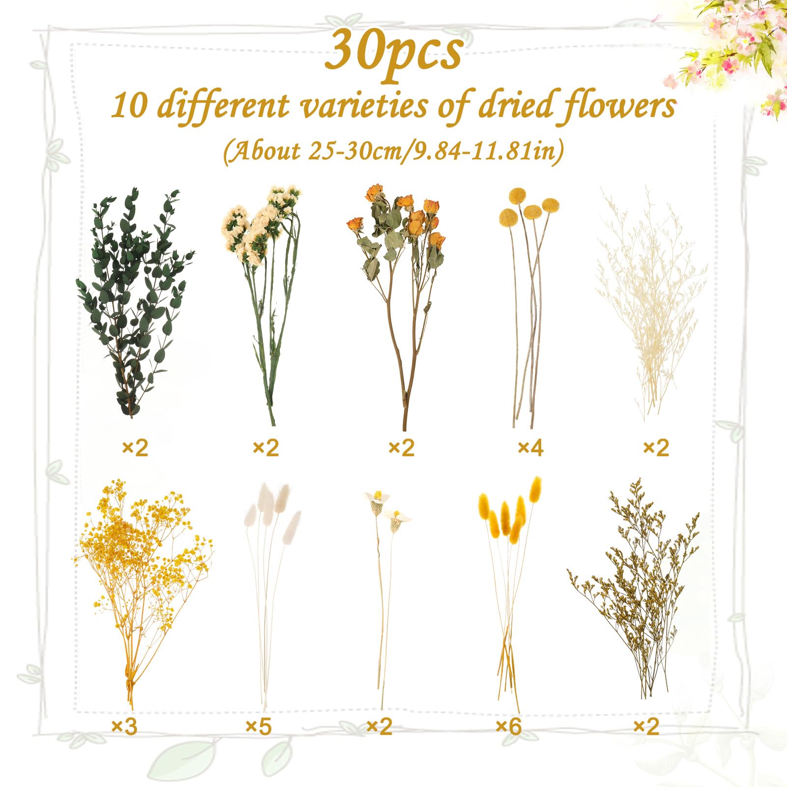 Fiori Secchi Decorativi 30 Pcs Bouquet di Rose Gypsophila Naturali per Vaso Bomboniere