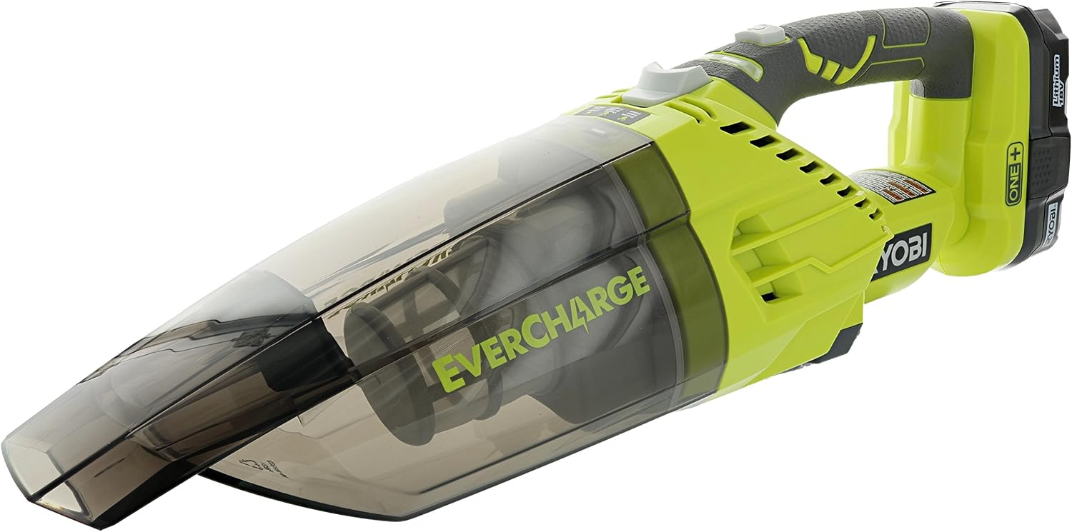 Ryobi P714K One plus 18 Volt Lithium Ion Cordless Wall Mounted Dry Hand Vacuum Kit (3 Pieces 1 x Ryobi P714K Vacuum, 1 x Ryobi P102 1.3AH Lithium Ion Battery, 1 x Wall Mount Charger), Green
