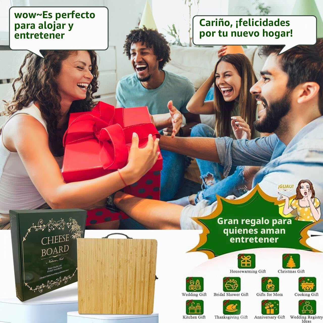 NatureNest Tabla de charcutería grande, bandeja portátil plegable para servir queso, juego de cuchillos multiusos, adecuado para exteriores, aniversario de boda, Navidad, regalos de Acción de Gracias
