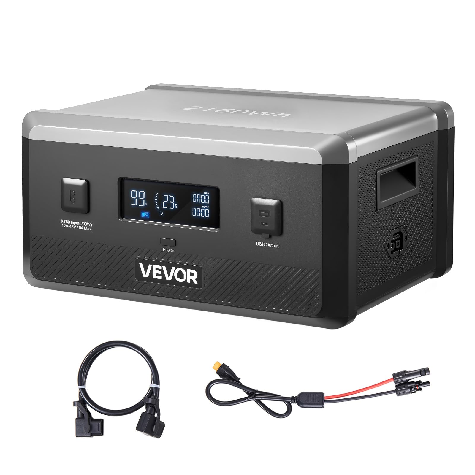 VEVOR Batería Portátil de Expansión Adicional LiFePO4 de 2160 Wh, con 3 Puertos de Salida para Uso Doméstico, Camping, Viajes, Autocaravanas y Emergencias, 387 x 270 x 196 mm, Color Negro y Gris