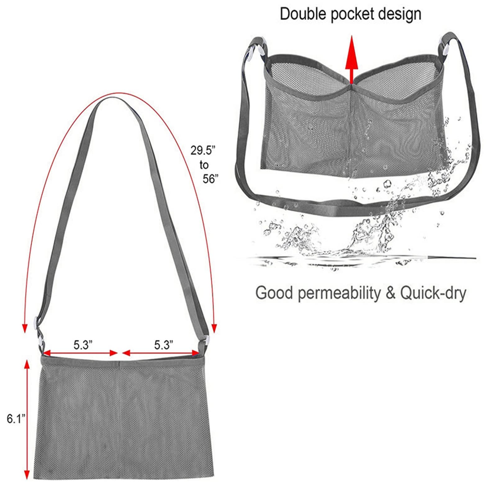 Sac de Drainage pour Mastectomie, Support de Drainage pour Mastectomie, Pochette de Drainage Souple et Réglable pour Chirurgie Mammaire Réutilisable avec Sac de Douche (Gris)