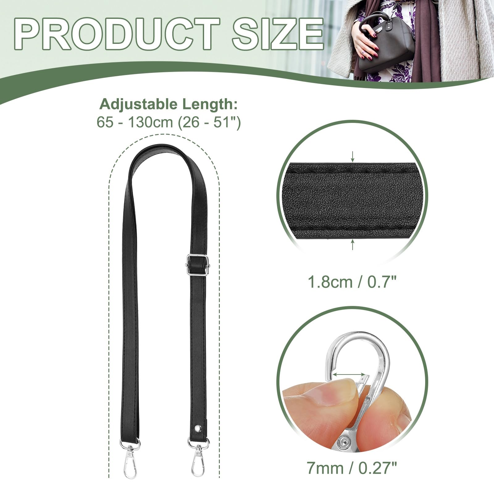 YELARXI Purse Strap Replacement PU Crossbody Adjustable Long Strap with Silver Swivel Clasps - Image 2