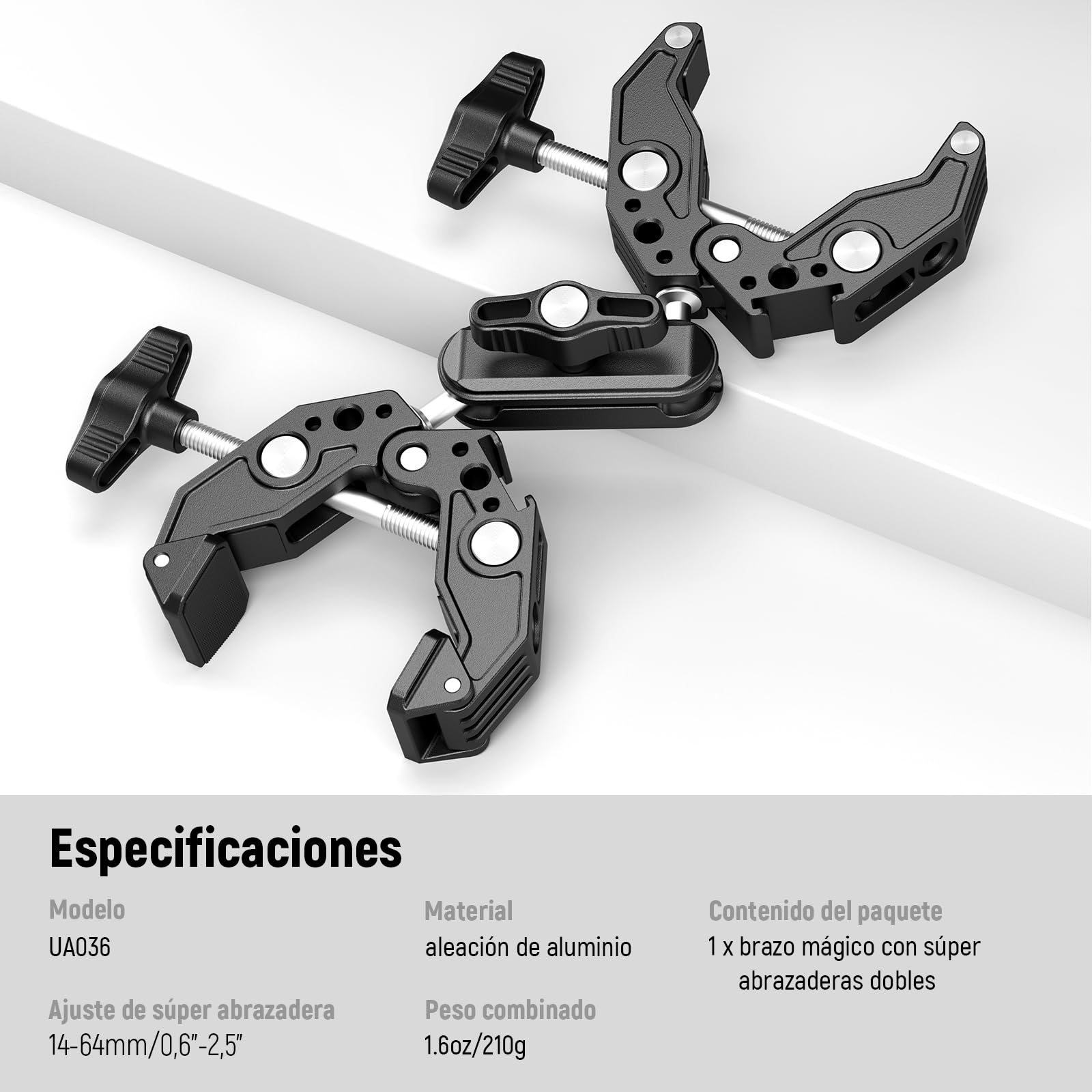 Neewer Soporte de cámara de Doble Abrazadera con Brazo mágico, Zapatos fríos para Escritorio, Estudio, Soporte de luz, Reflector de fotografía, Bandera, Barras transversales, Motocicleta, Paraguas,